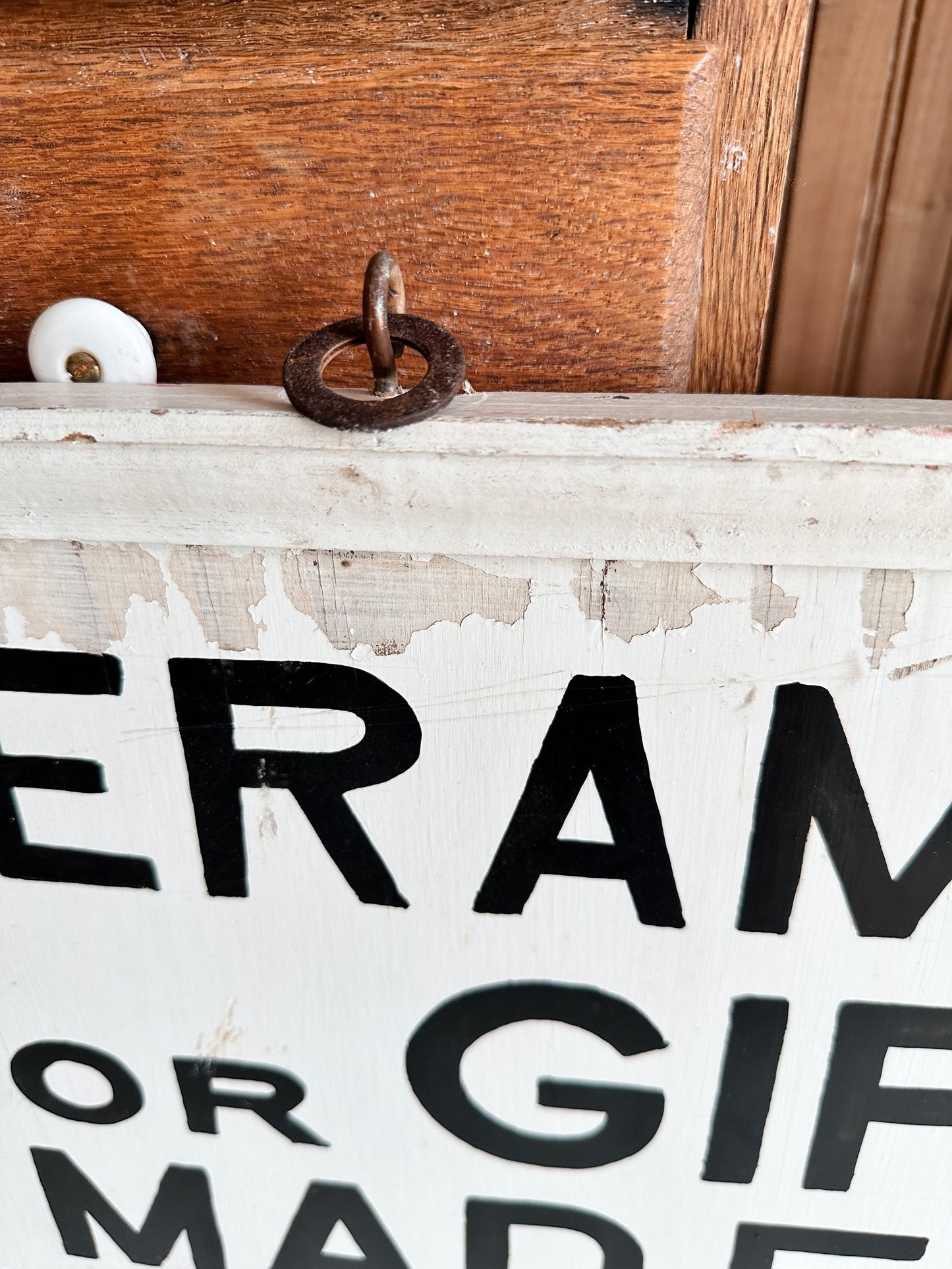 Vintage Hand Painted Wood Ceramics Sign