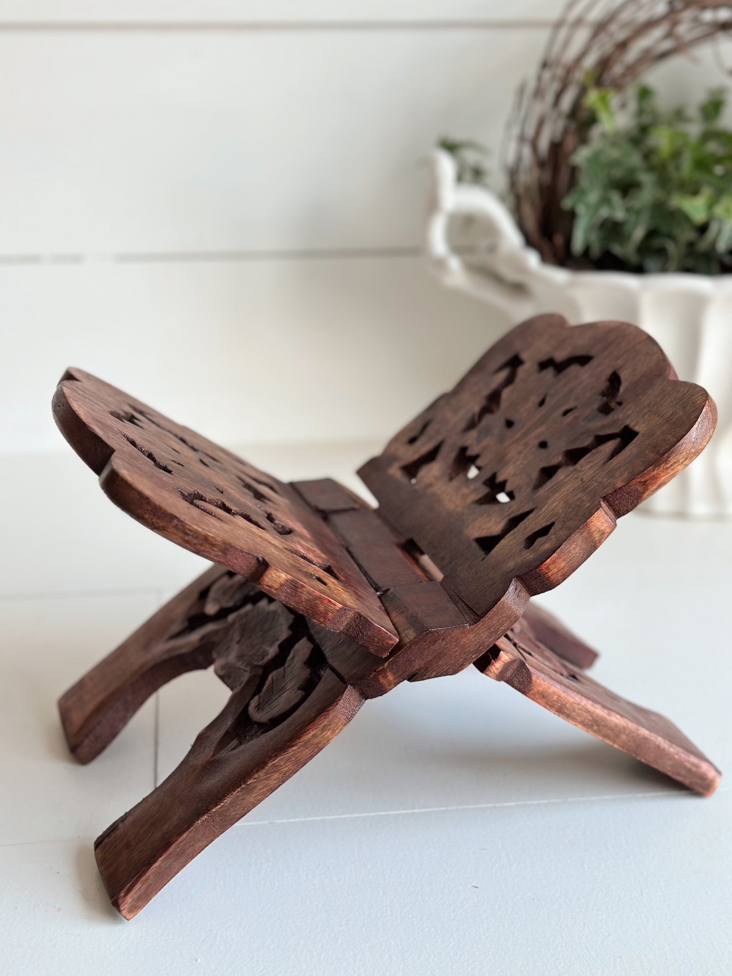 Hand Carved Wood Book Stand