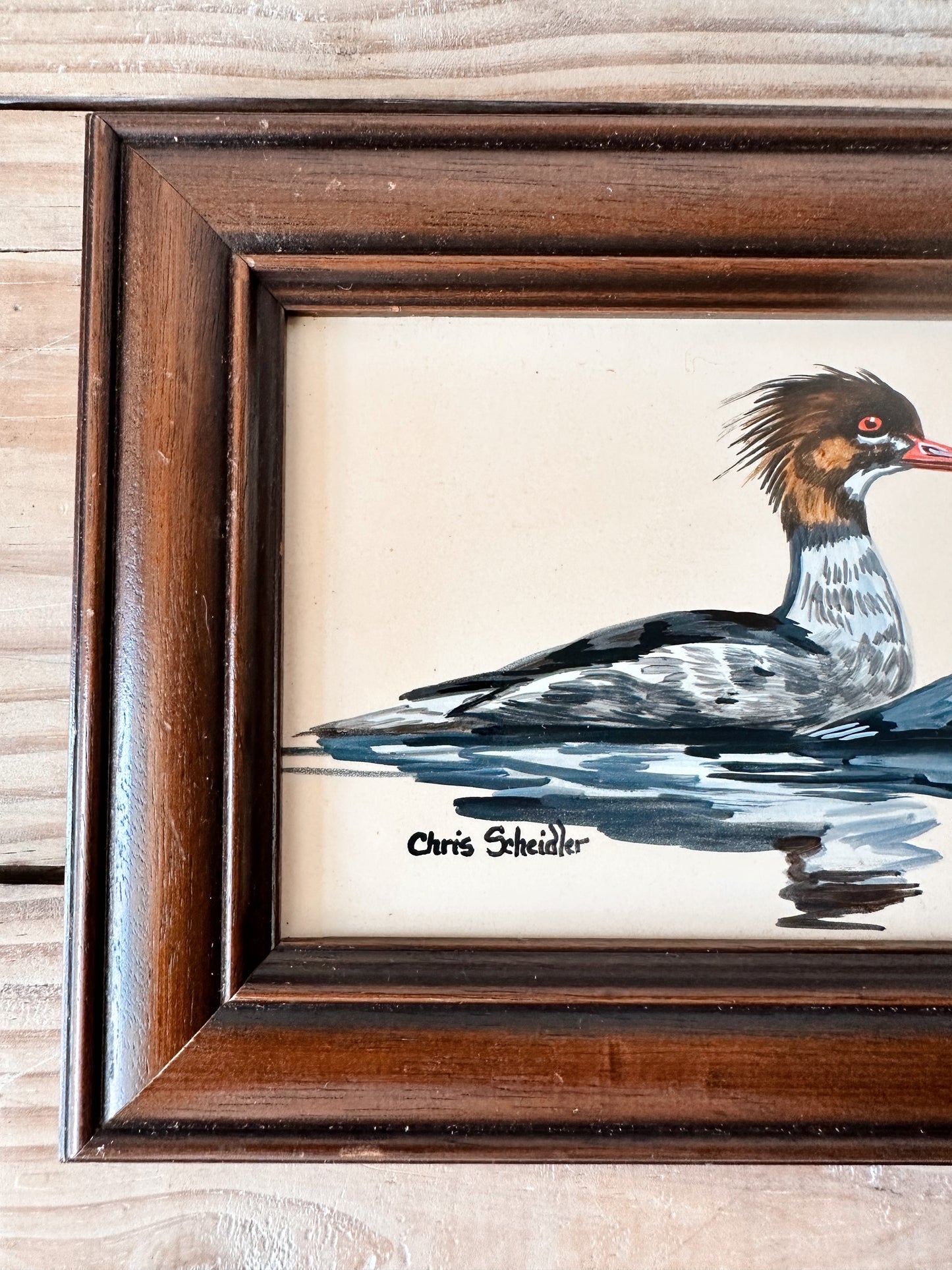 Vintage Hand Painted Red Breasted Mergansers Tile, H&R Johnson Tiles, England