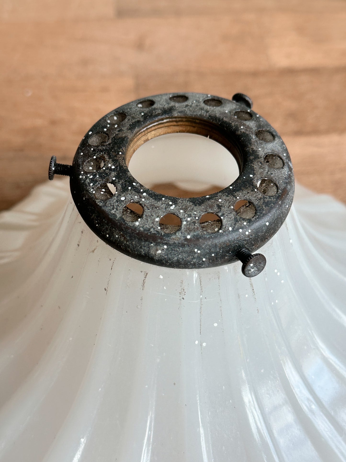 Vintage Glass Lamp Shade, Repurposed Tree Base