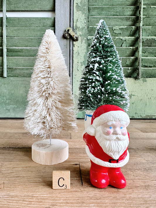 Vintage Hand Painted Santa & Bottlebrush Tree