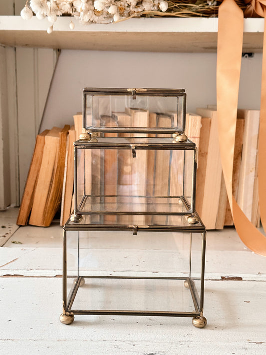 Collection of Three Found Dainty Brass & Glass Boxes