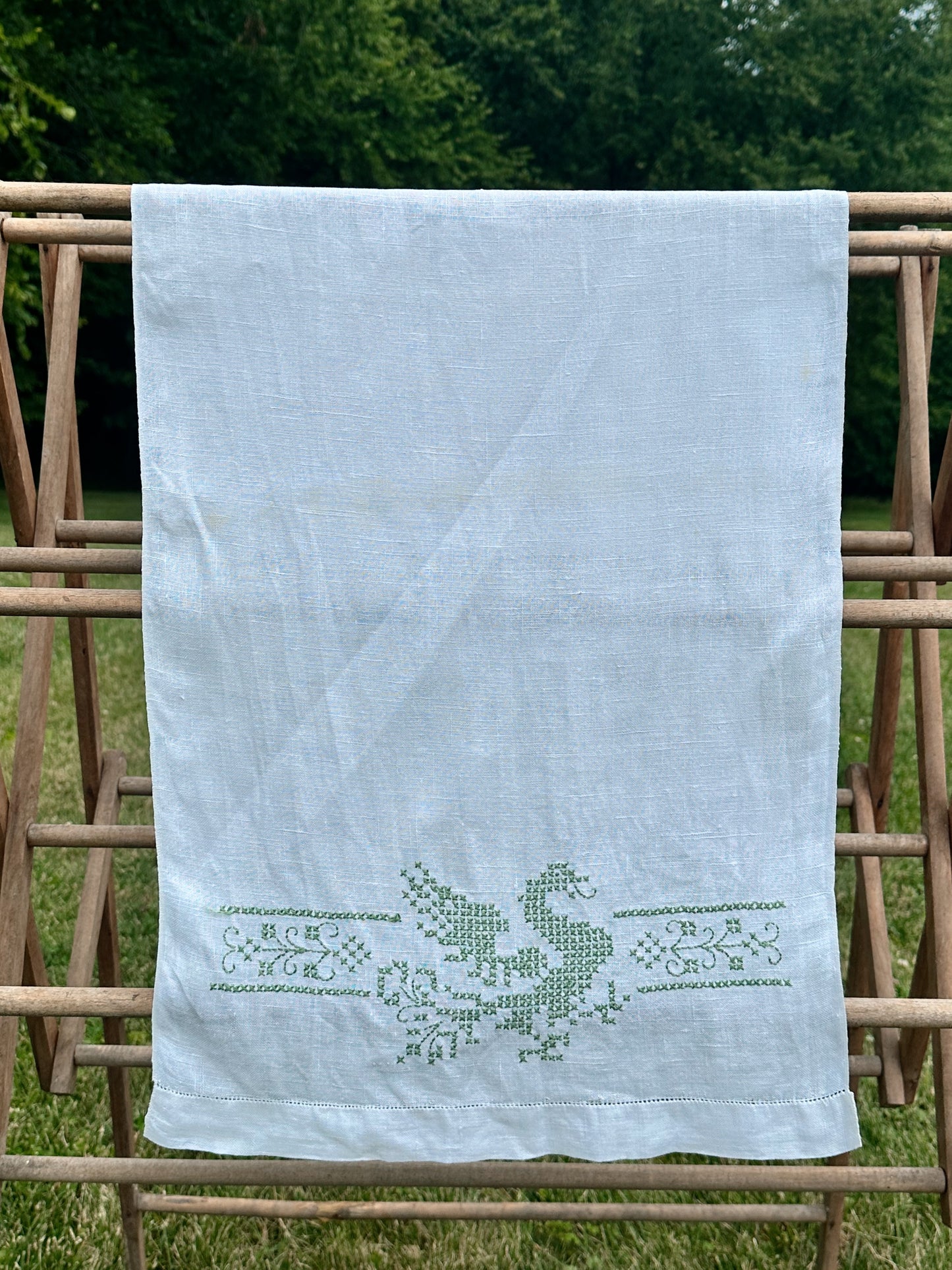 Vintage Cross Stitched Swan Table Runner