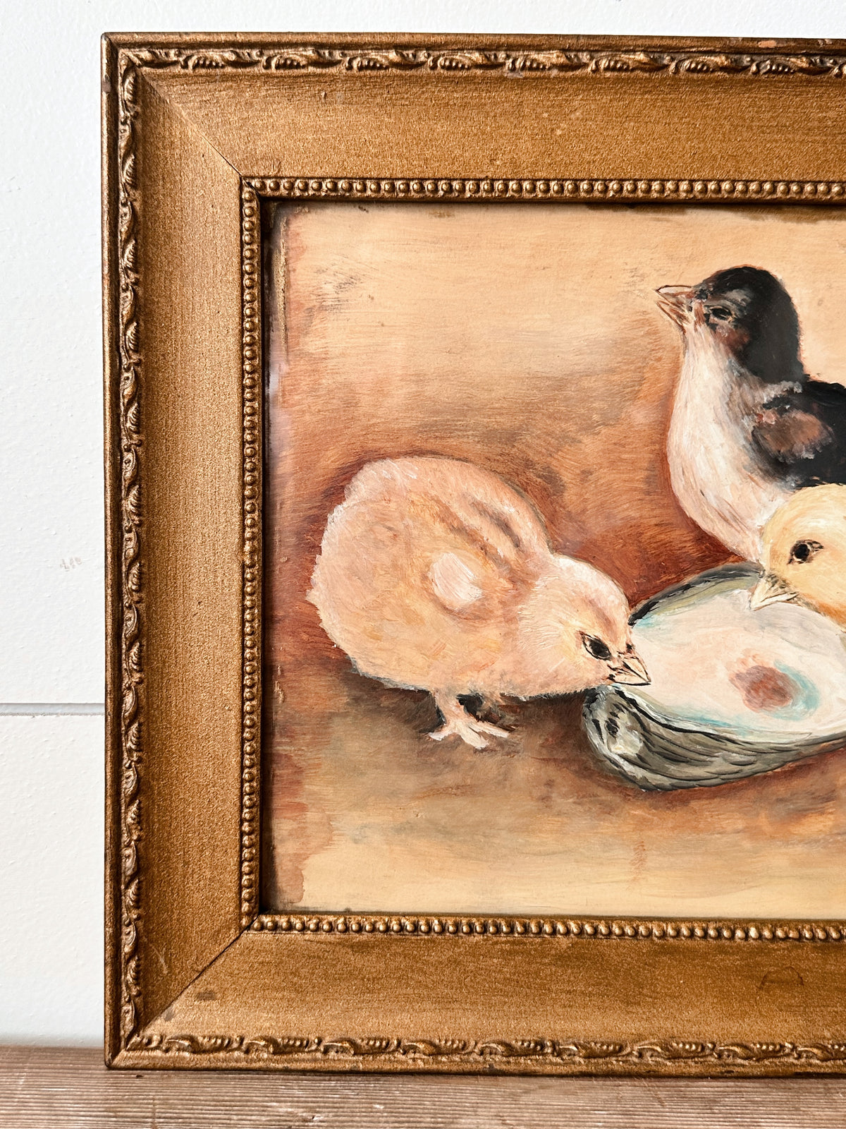 Antique Signed Original Baby Chicks Oil Painting