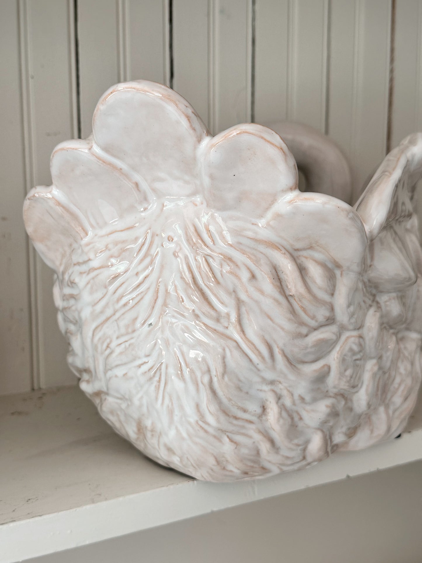 Large Vintage Glazed Terra Cotta Swan Planter