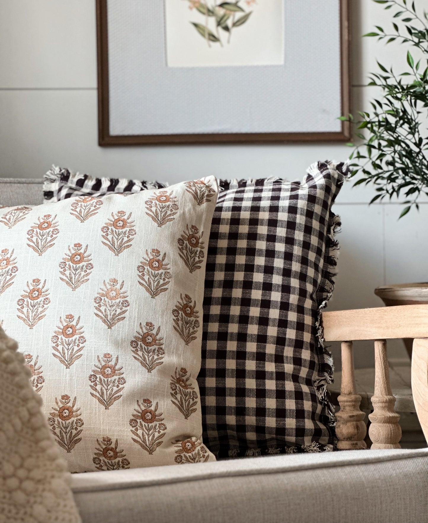 Brown & Cream Gingham Pillow