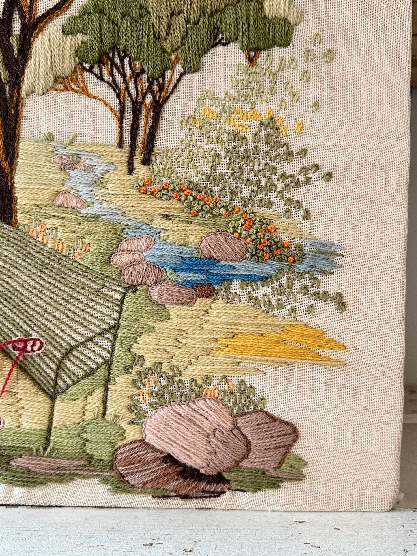 Vintage Park Scene Crewel Work