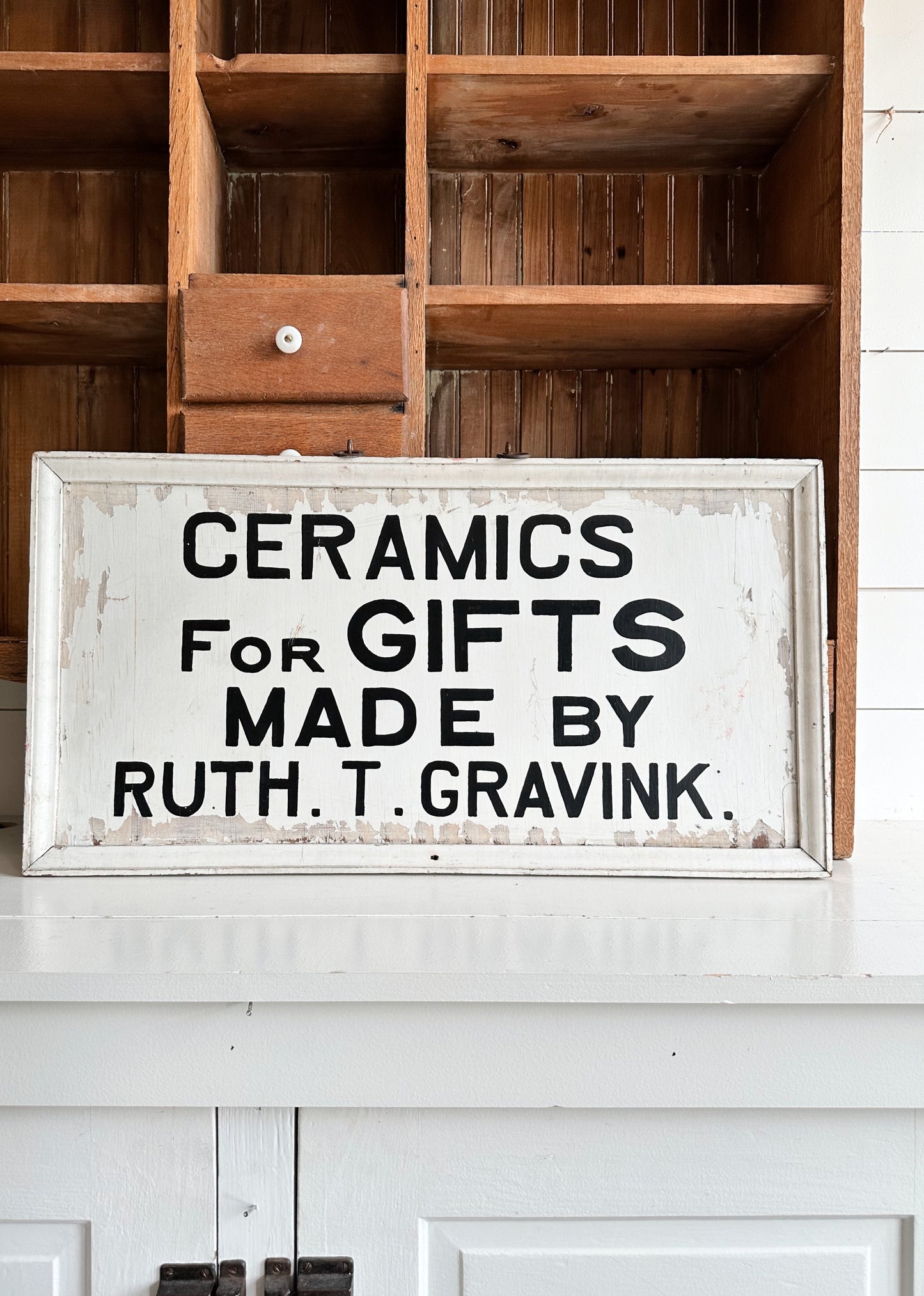 Vintage Hand Painted Wood Ceramics Sign