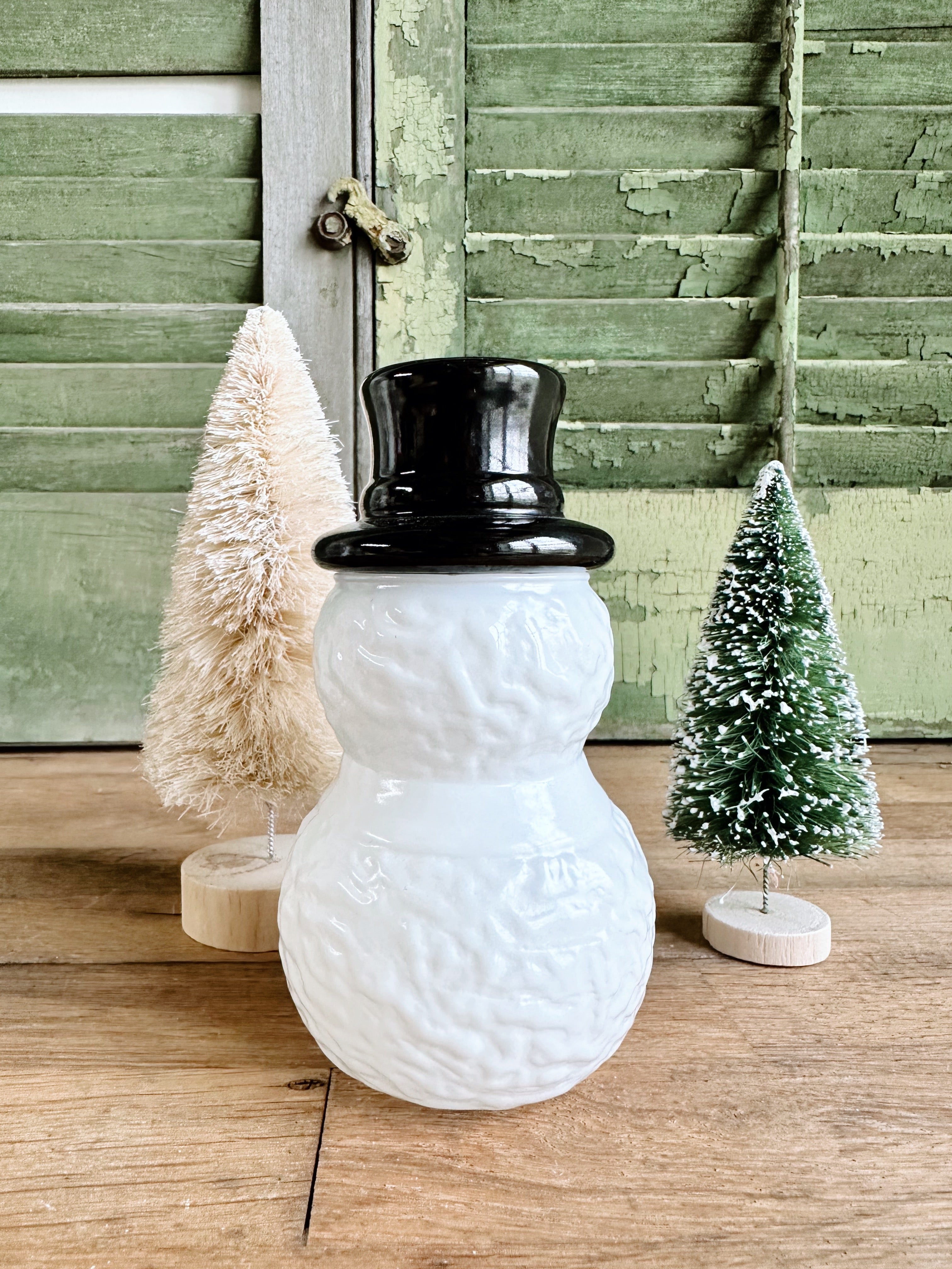 Vintage Anchor Hocking Glass Snowman Canister