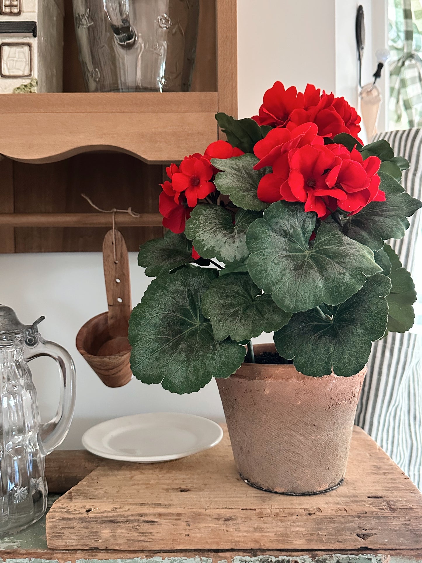 Potted Faux Red Geraniums