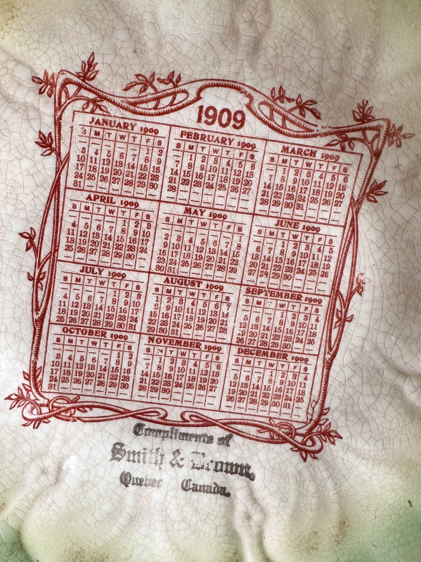 Antique 1909 Calendar Plate