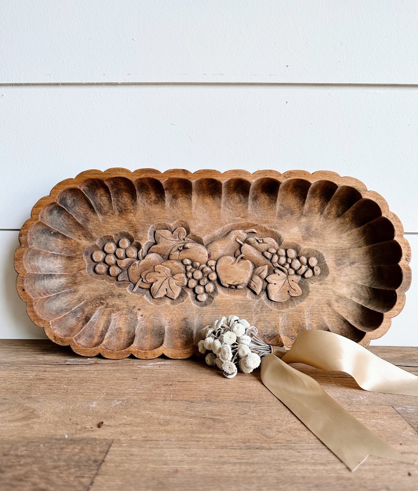 Lovely Vintage Carved Wood Tray