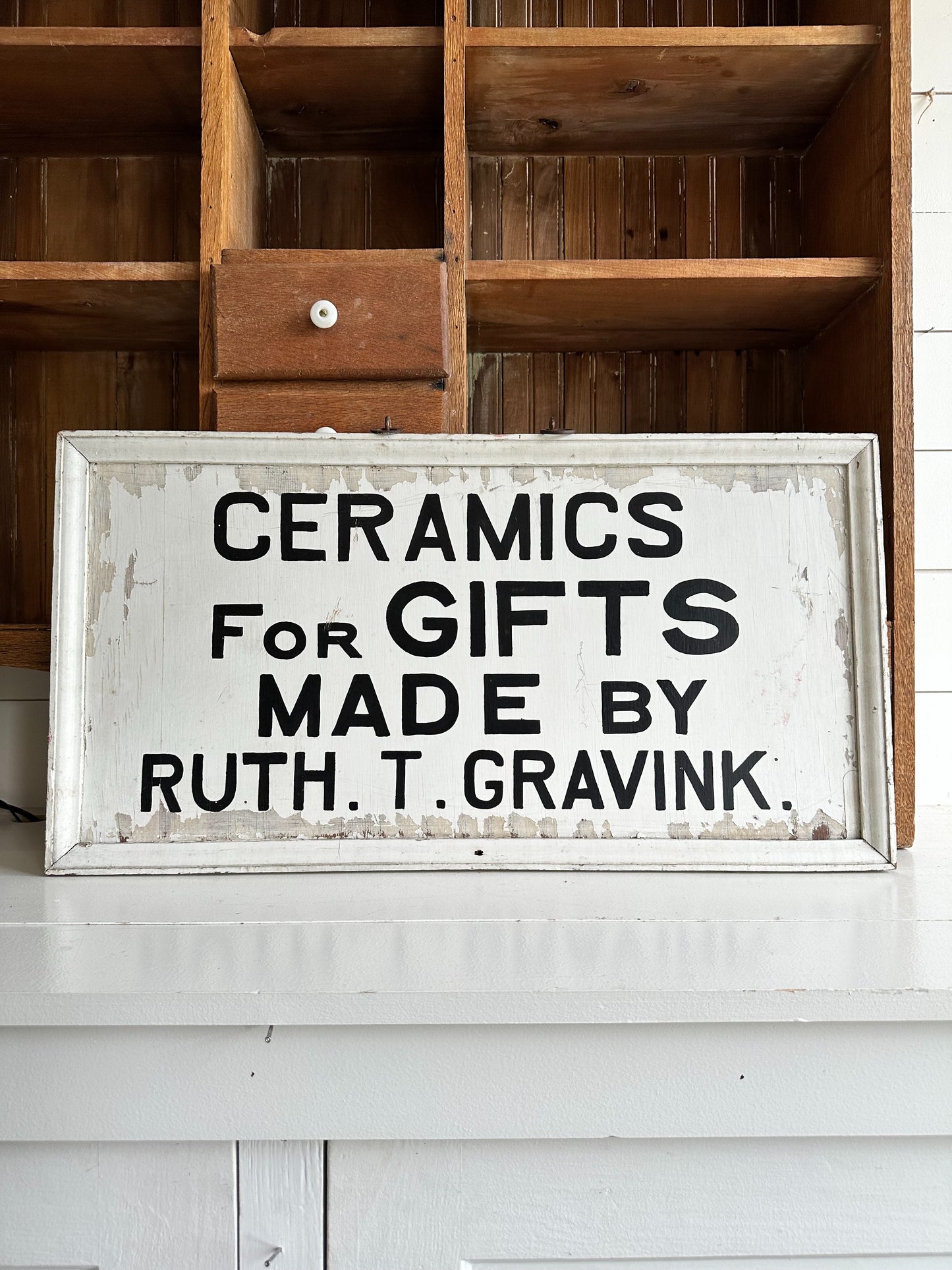 Vintage Hand Painted Wood Ceramics Sign