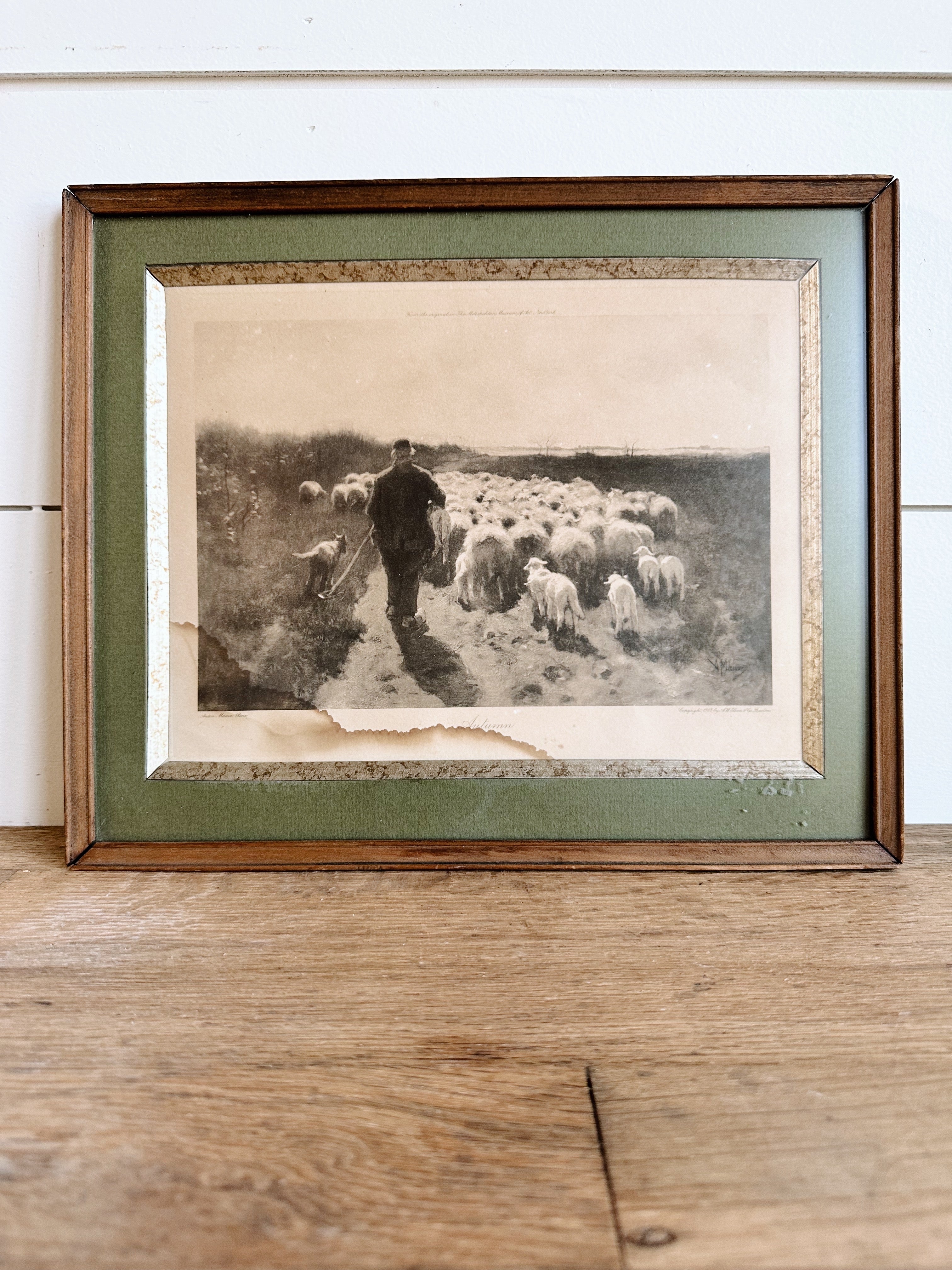 Vintage Framed Sheep & Shepherd
