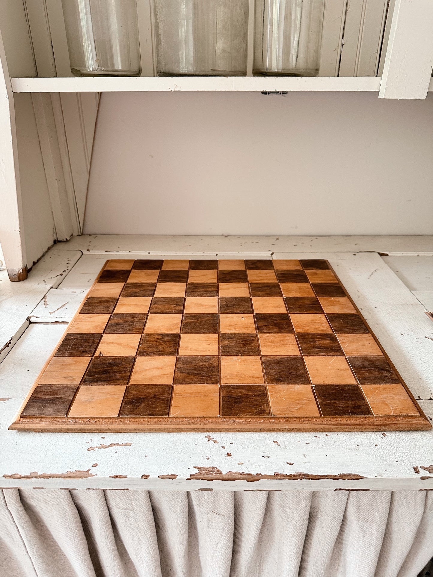 Vintage Carved Wood Chess Board