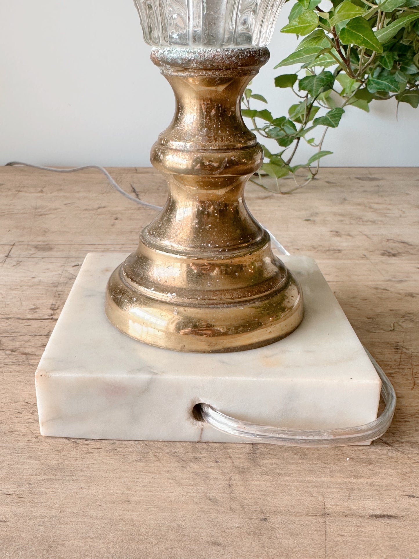 Vintage Blown Glass, Brass & Marble Lamp