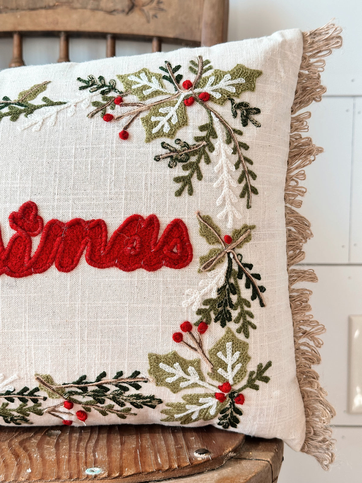 Embroidered Merry Christmas Pillow