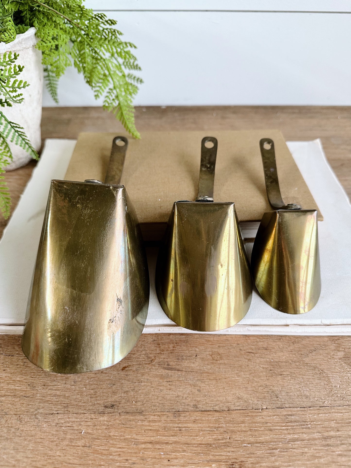 Set of Three Vintage Brass Scoops