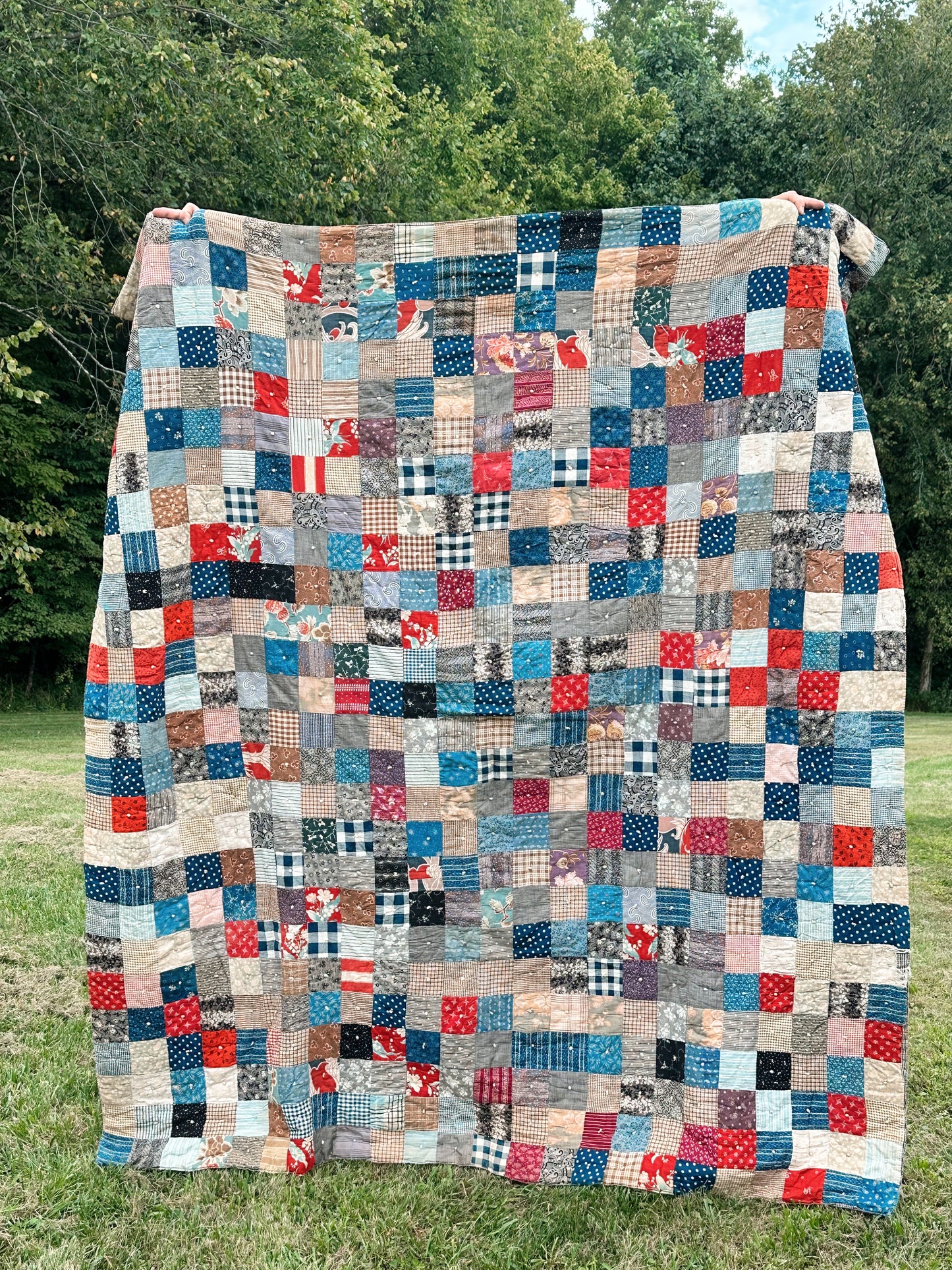 Vintage Hand-Tied Scrap Patchwork Quilt