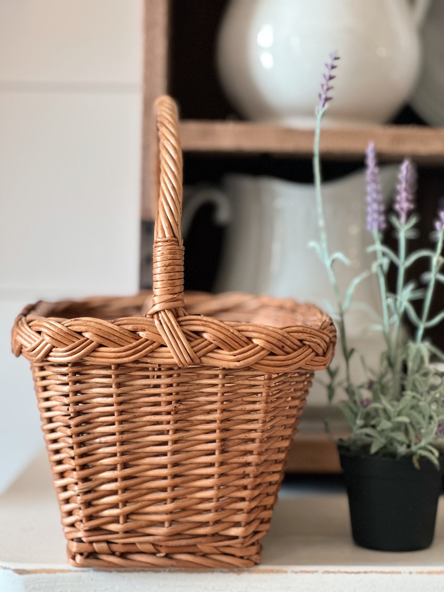 Vintage Wicker Basket & Faux Lavender