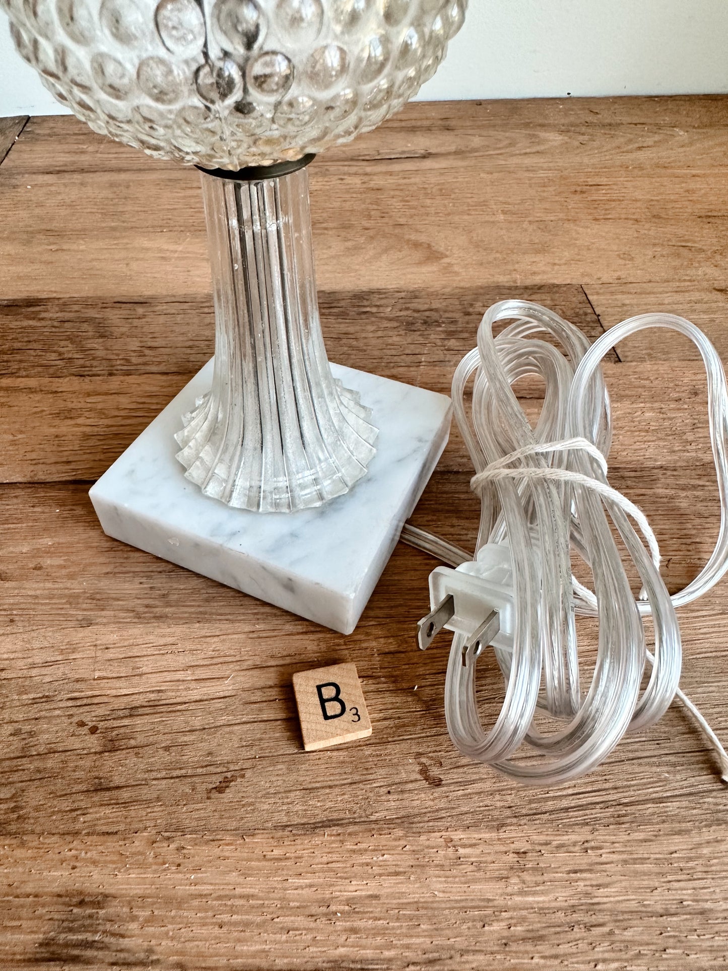 Vintage Hobnail & Marble Lamp