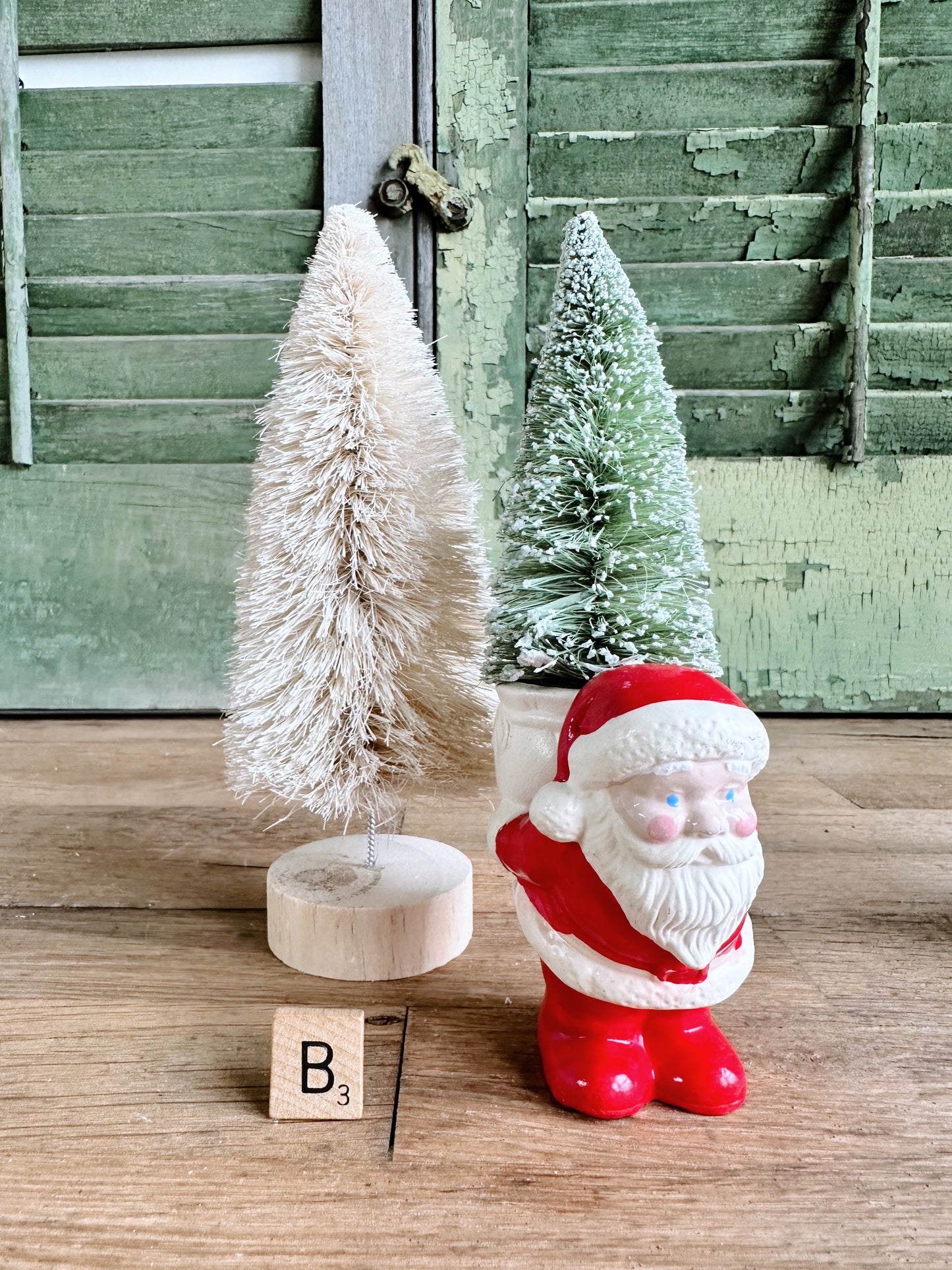 Vintage Hand Painted Santa & Bottlebrush Tree