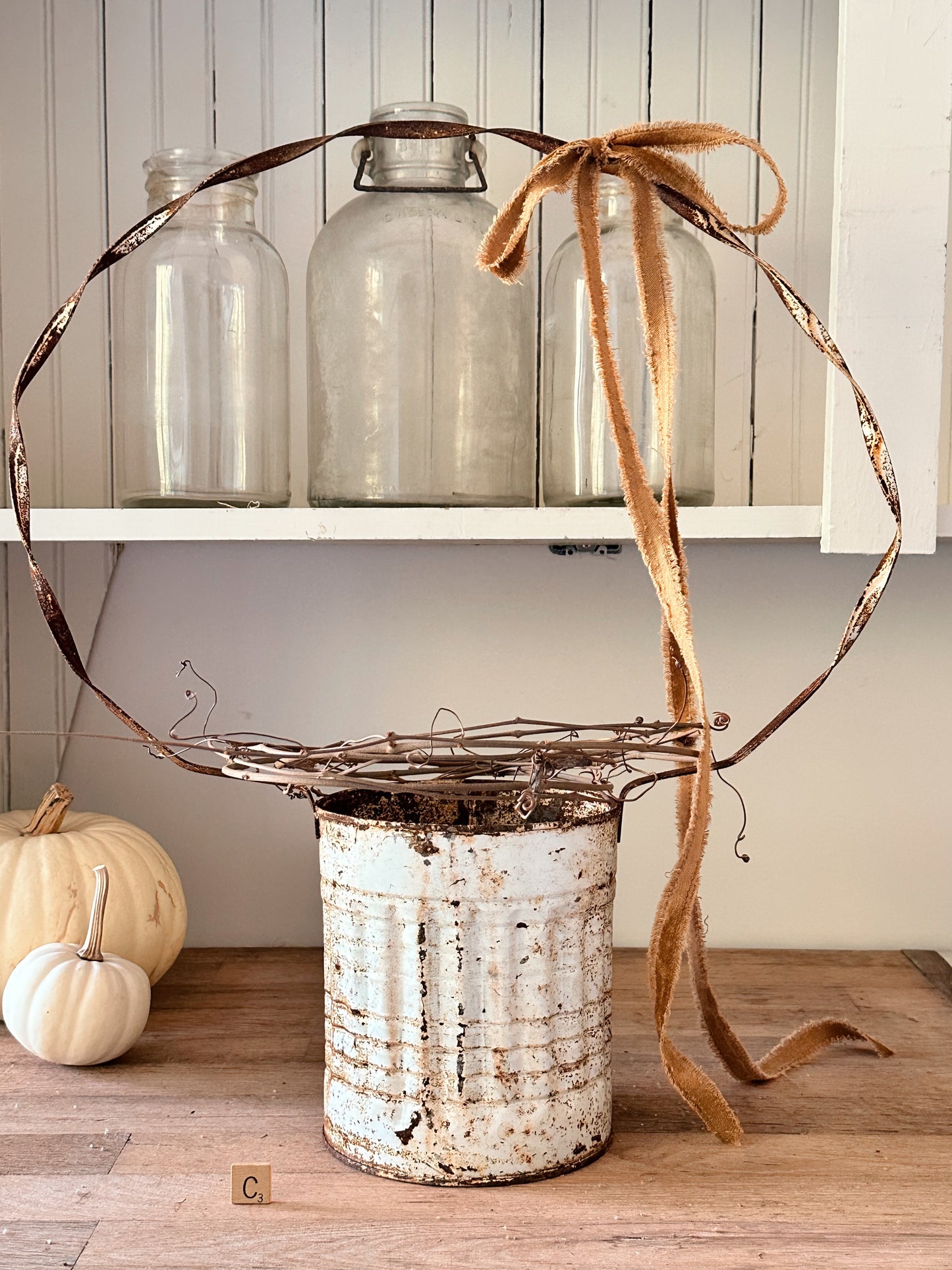 Vintage Tin Cemetery Basket