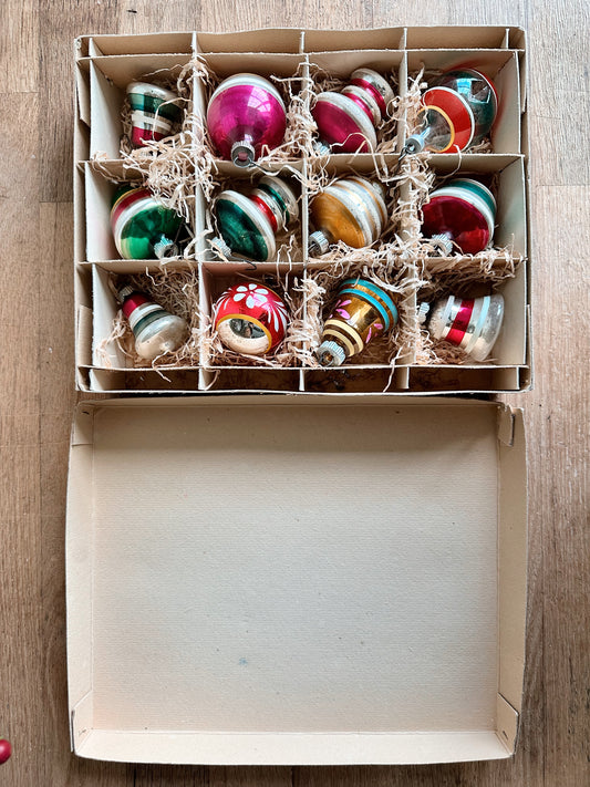 Box of Vintage Glass Ornaments (10 are shiny brites)