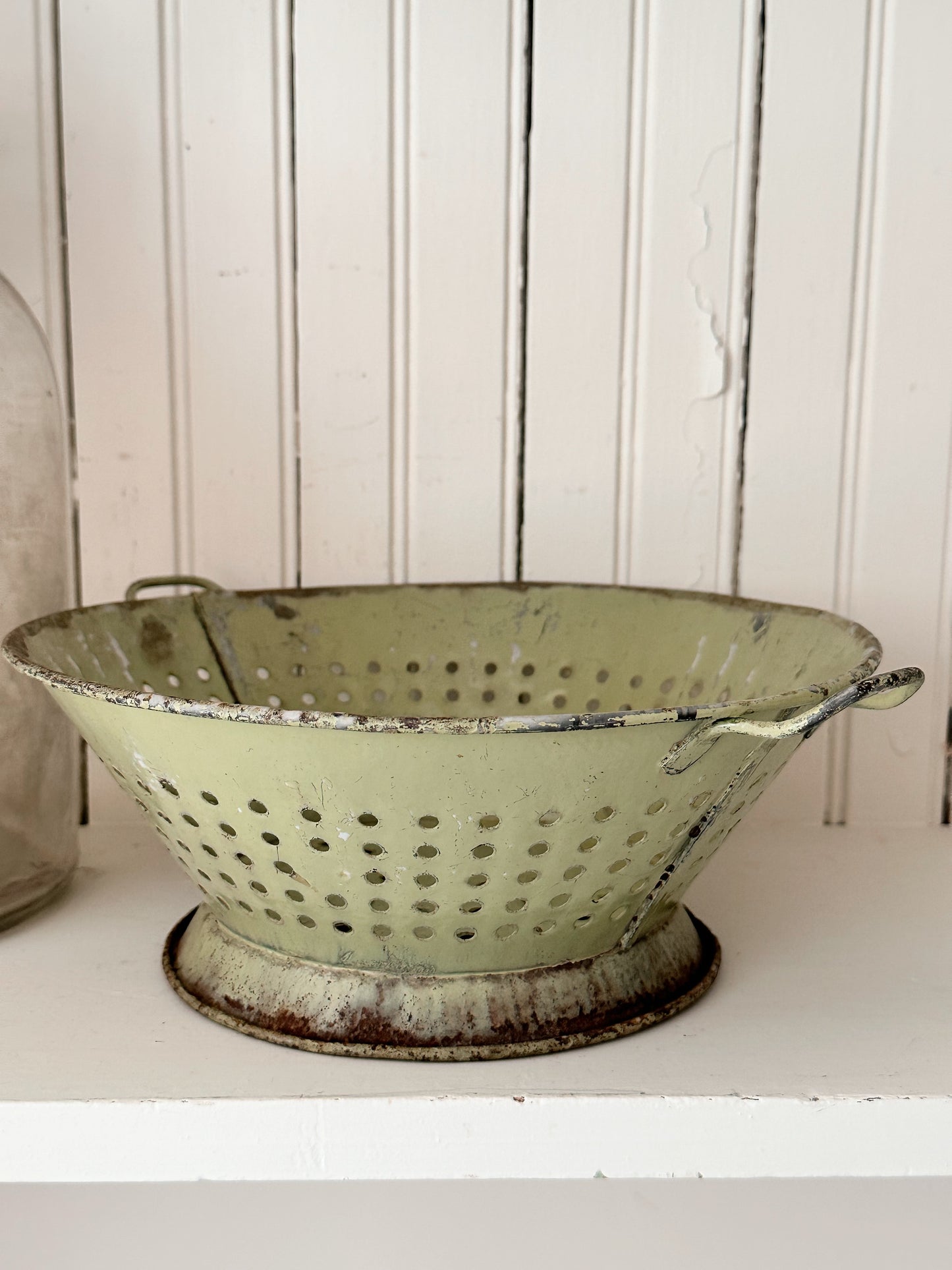 Vintage Green Enamelware Colander