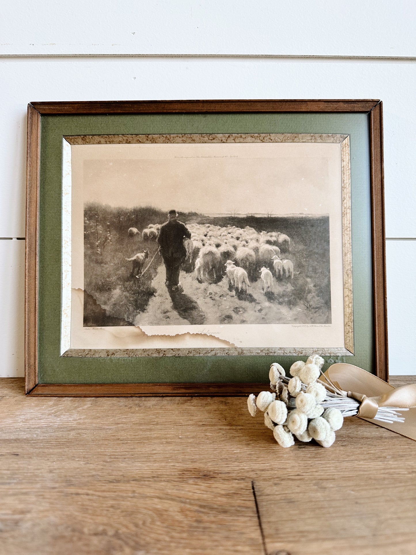 Vintage Framed Sheep & Shepherd