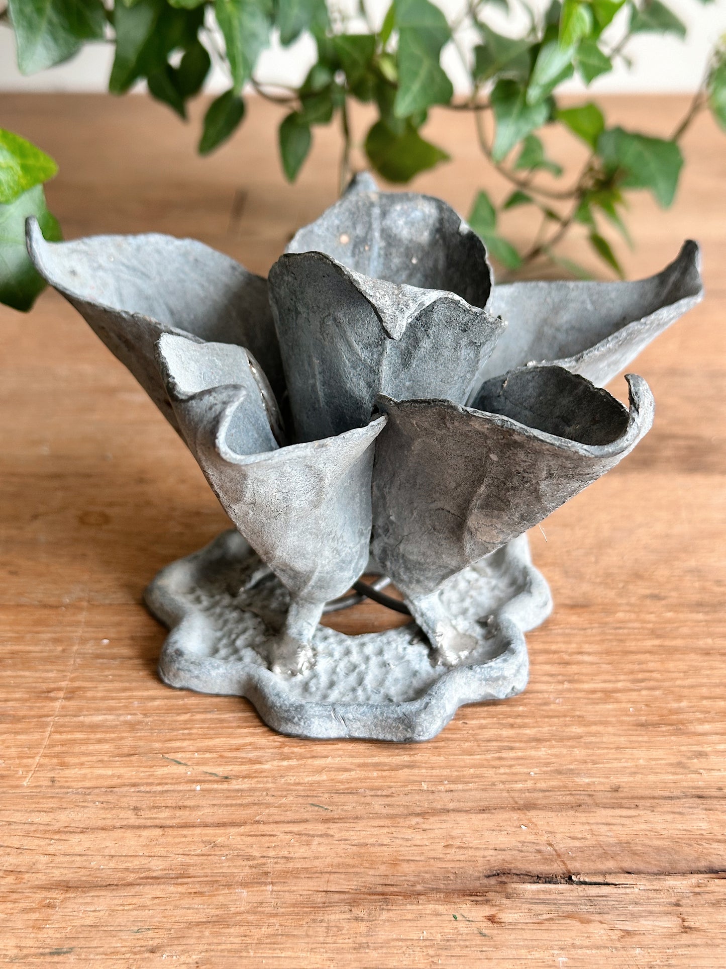 Rare Antique Lead Flower Shaped Flower Frog