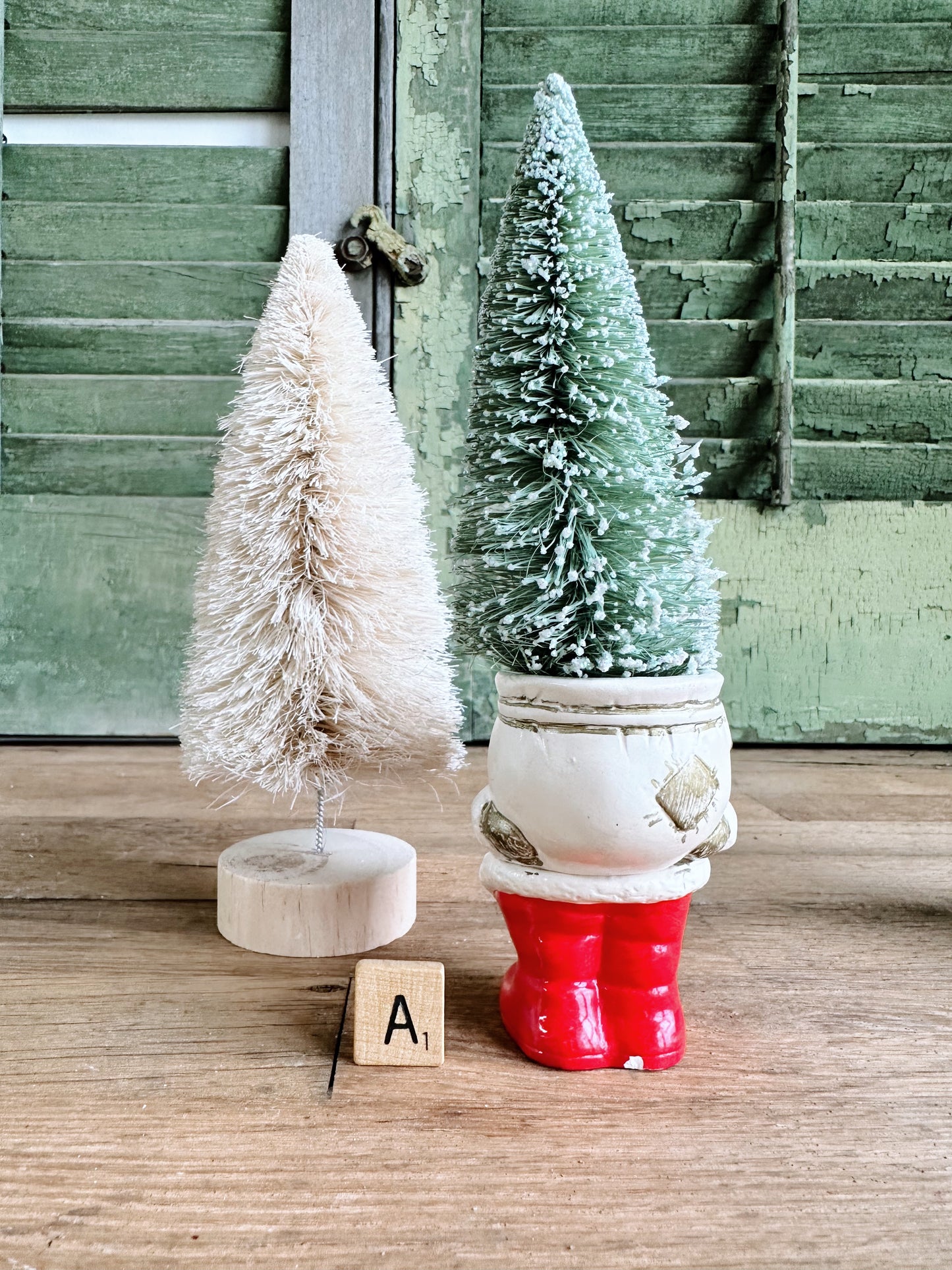 Vintage Hand Painted Santa & Bottlebrush Tree