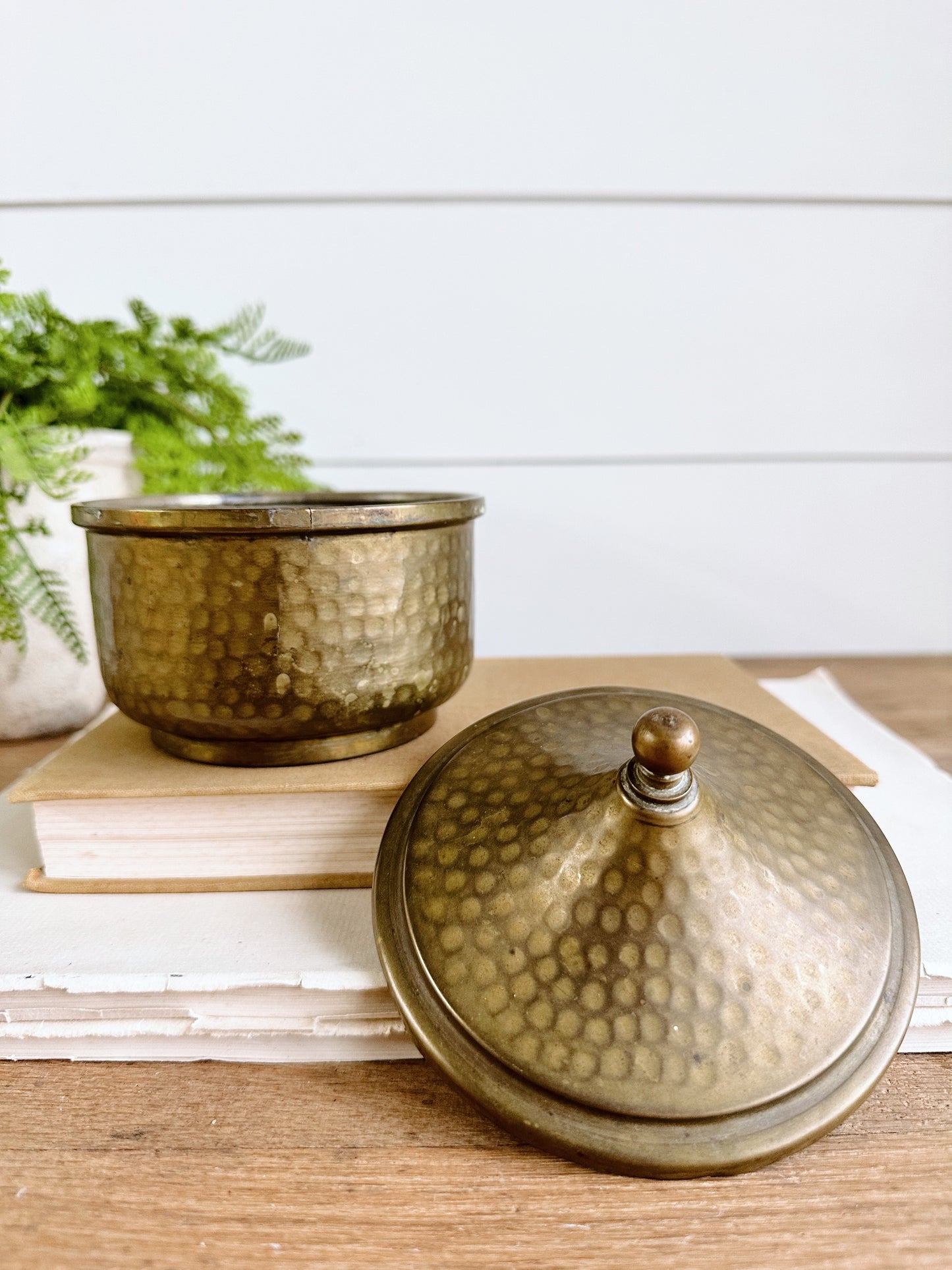 Vintage Hammered Brass Canister