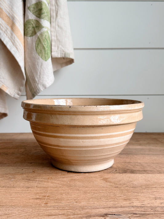 Vintage Stoneware Bowl with Three White Stripes