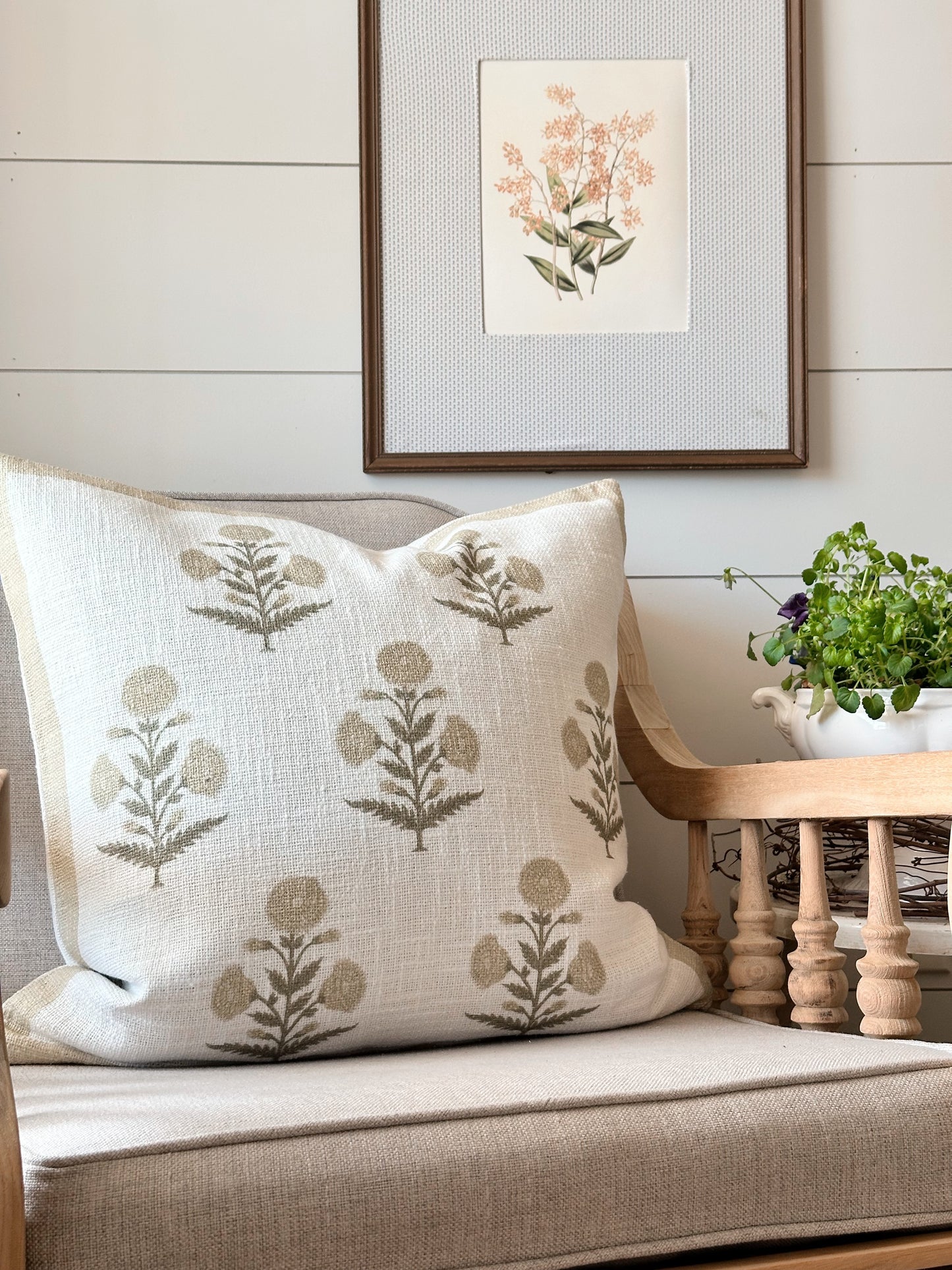 Seraphina Mughal Flower Pillow Cover in Sage