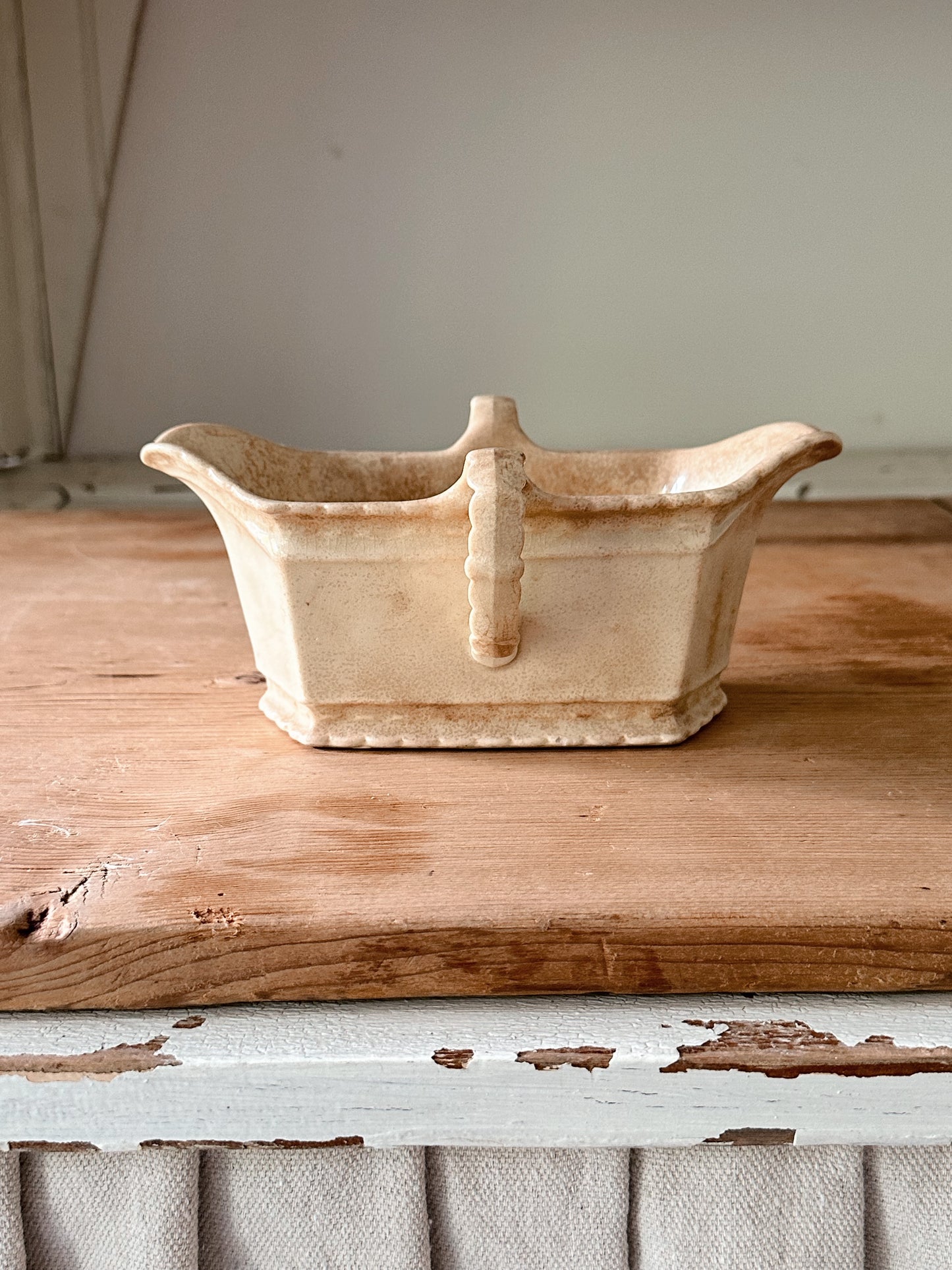 Beautifully Stained Antique Ironstone Double Spout Gravy Boat