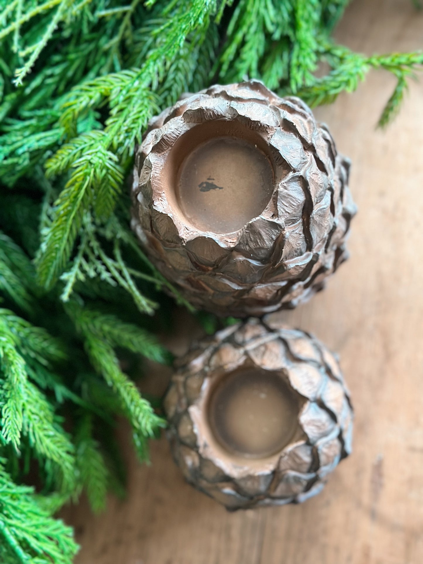 Set of Two Chunky Pinecone Tea Light Holders (natural)