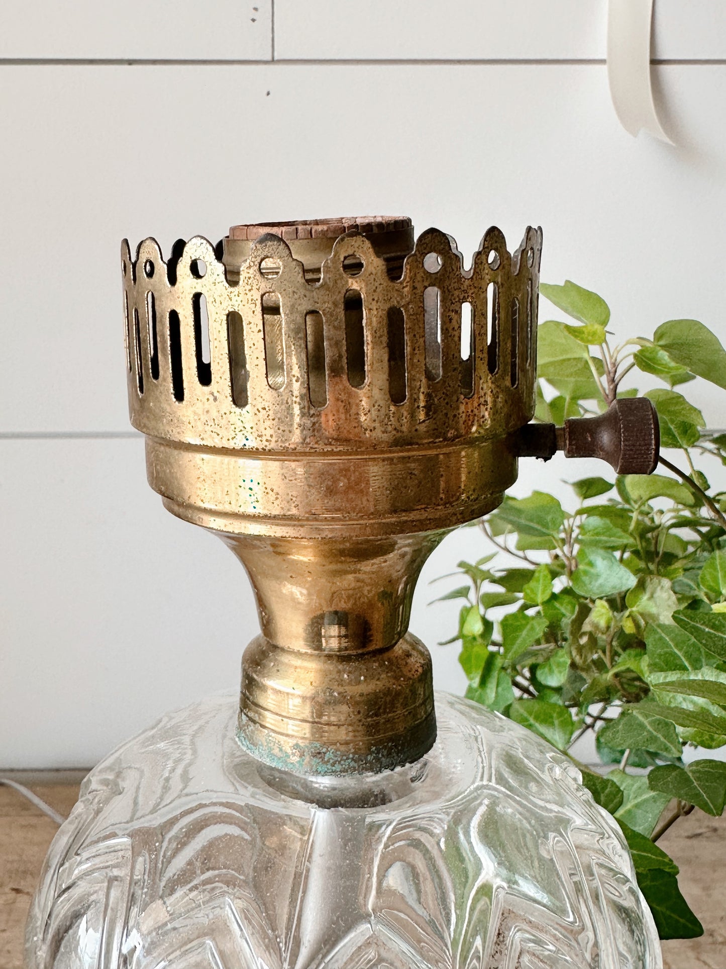 Vintage Blown Glass, Brass & Marble Lamp
