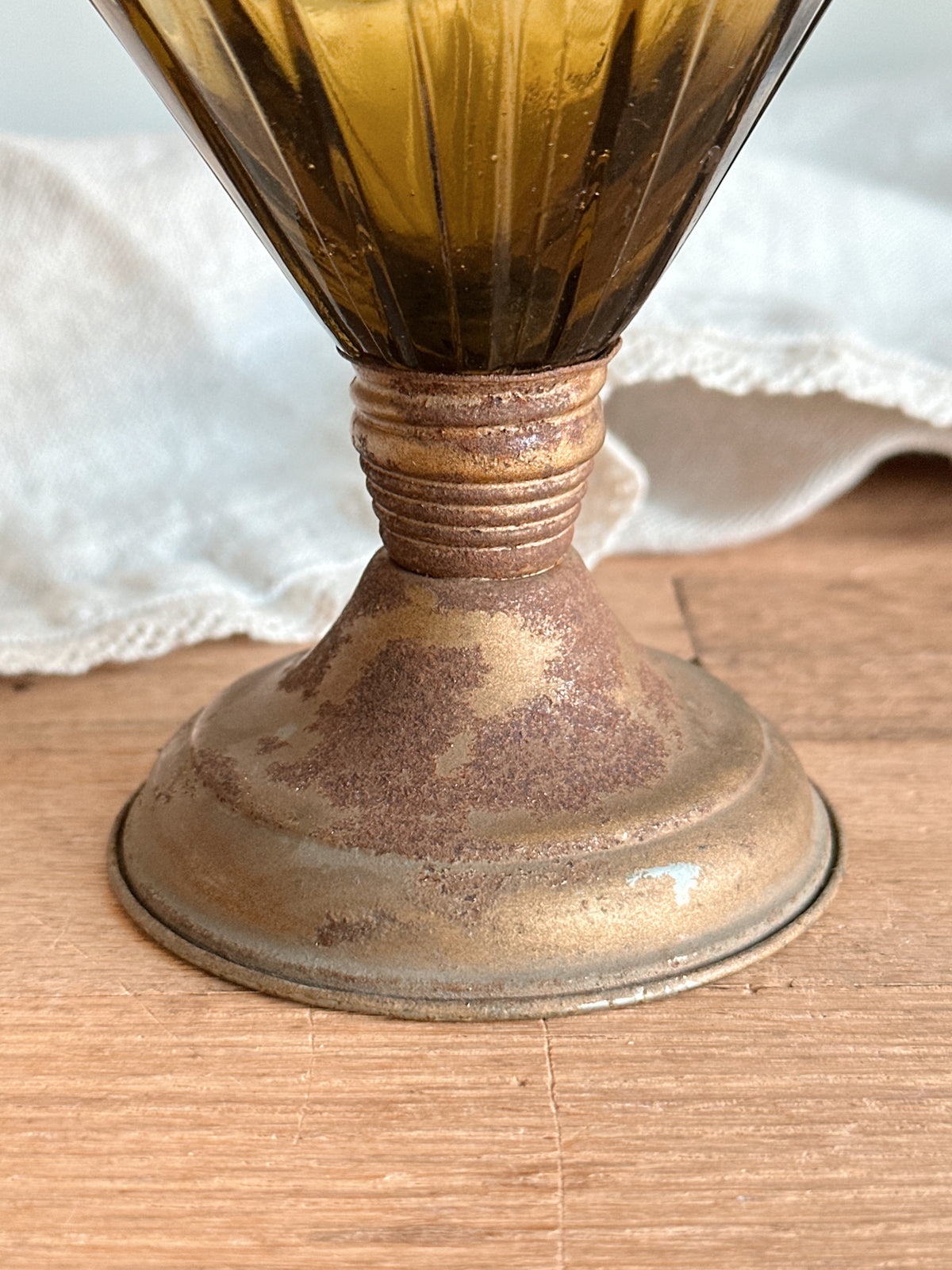 Vintage Olive Green Glass Oil Lamp Base