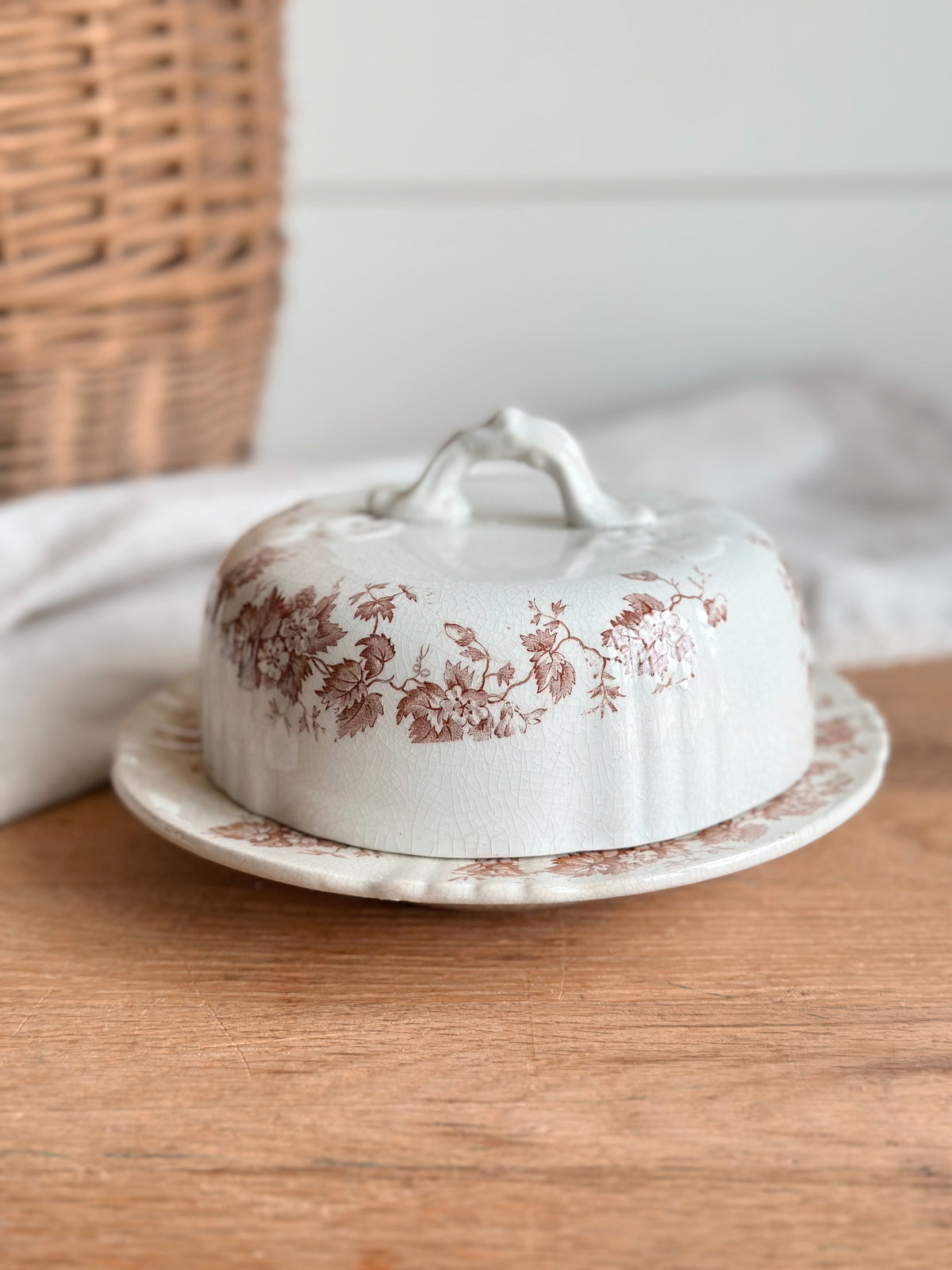 Antique Transferware Covered Butter Dish