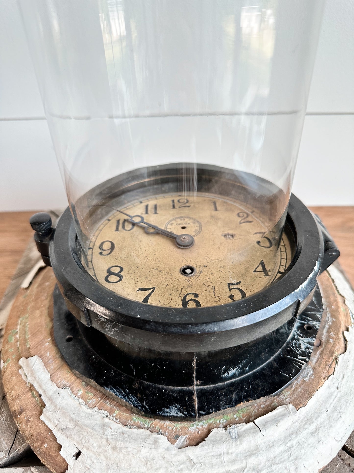 Vintage Clock Face Riser & Glass Cloche