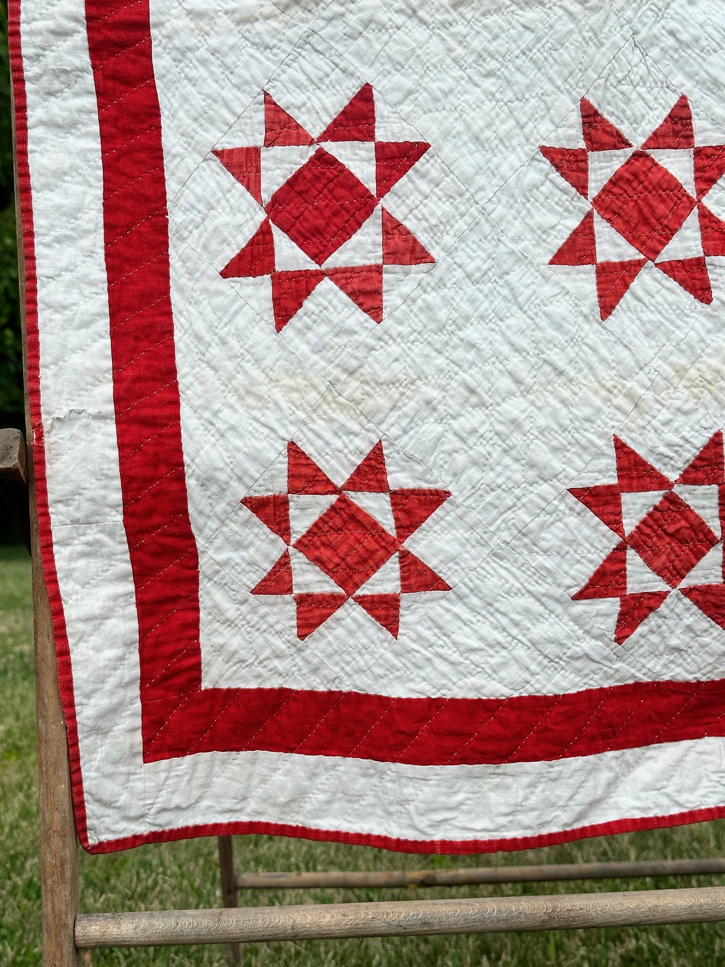 Vintage Red & White Ohio Star Lap Quilt