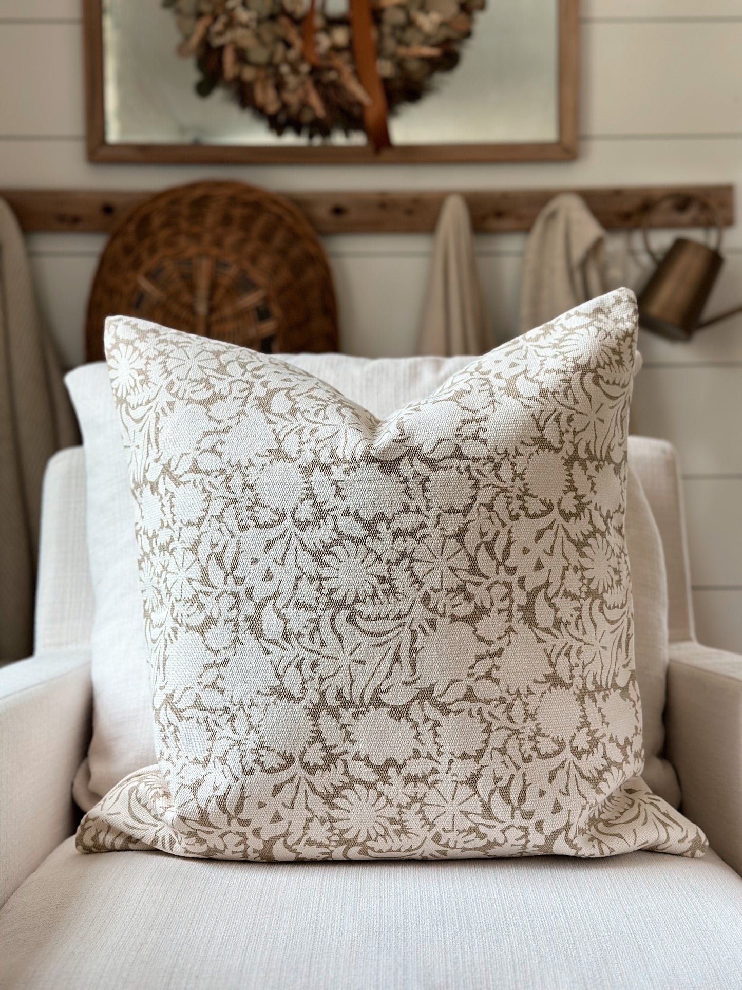 Floral Woven Cotton Pillow Cover in Brown