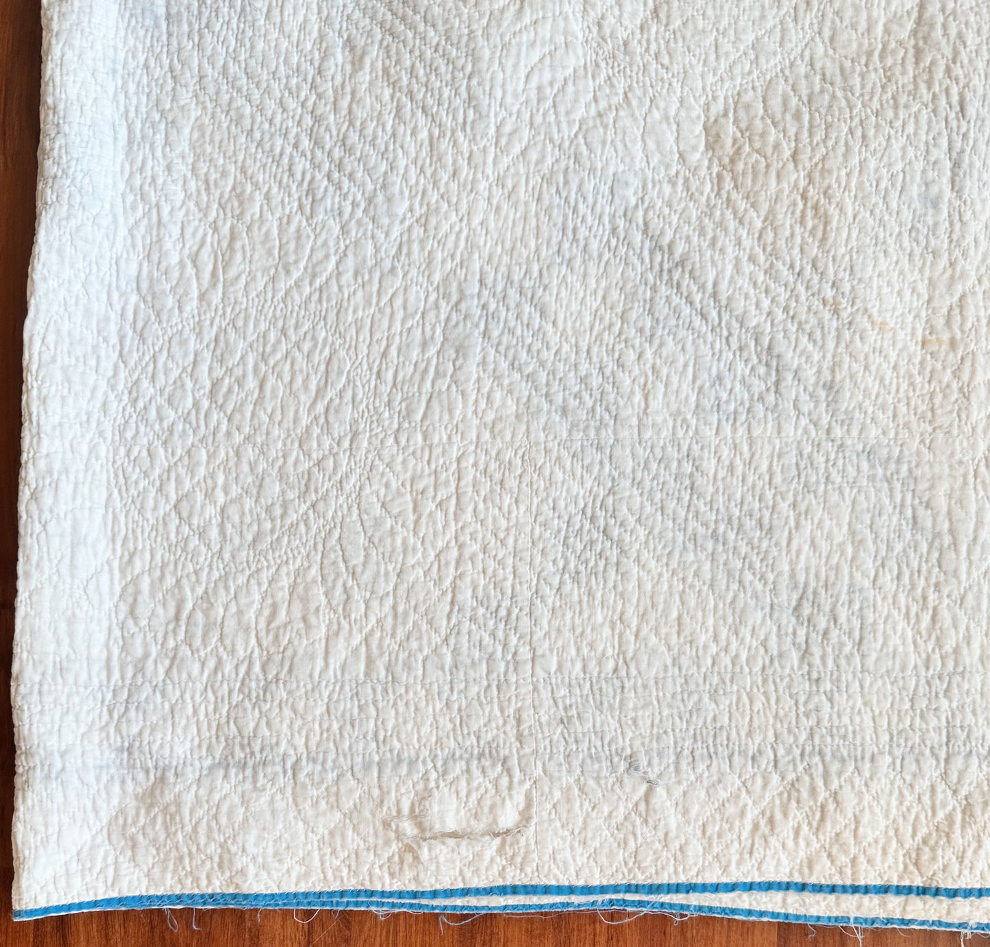 Antique Blue & White Roman Stripe Quilt, Hand Pieced & Hand Quilted