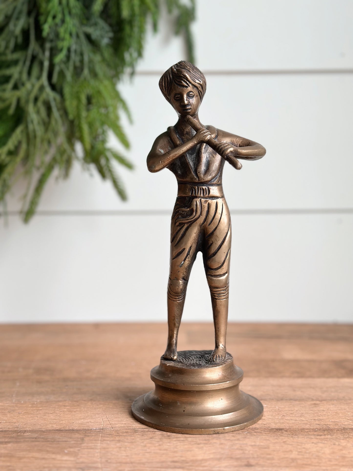 Vintage Brass Boy Flute Player