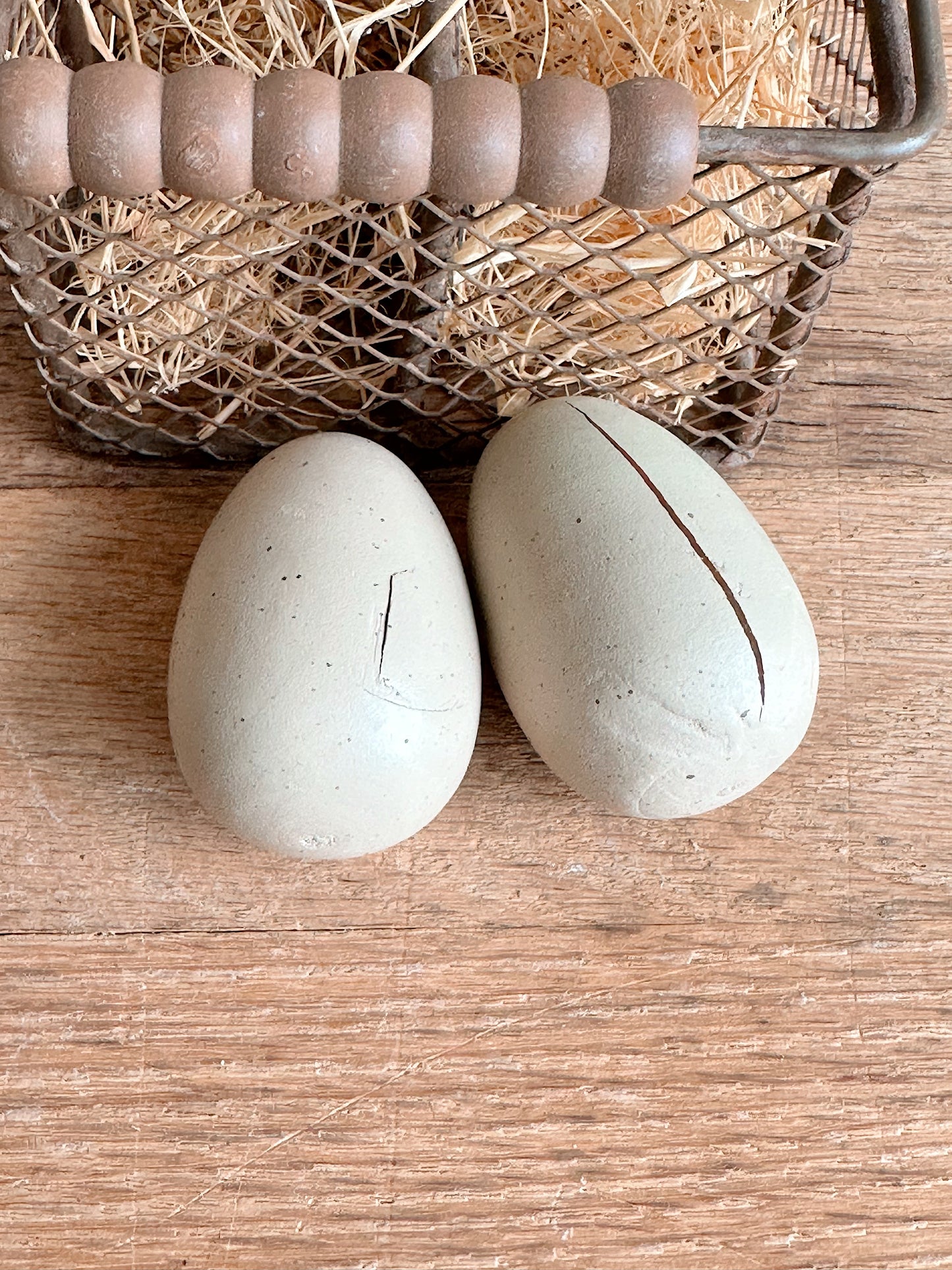 Vintage Metal Wire Carrier & Faux Eggs