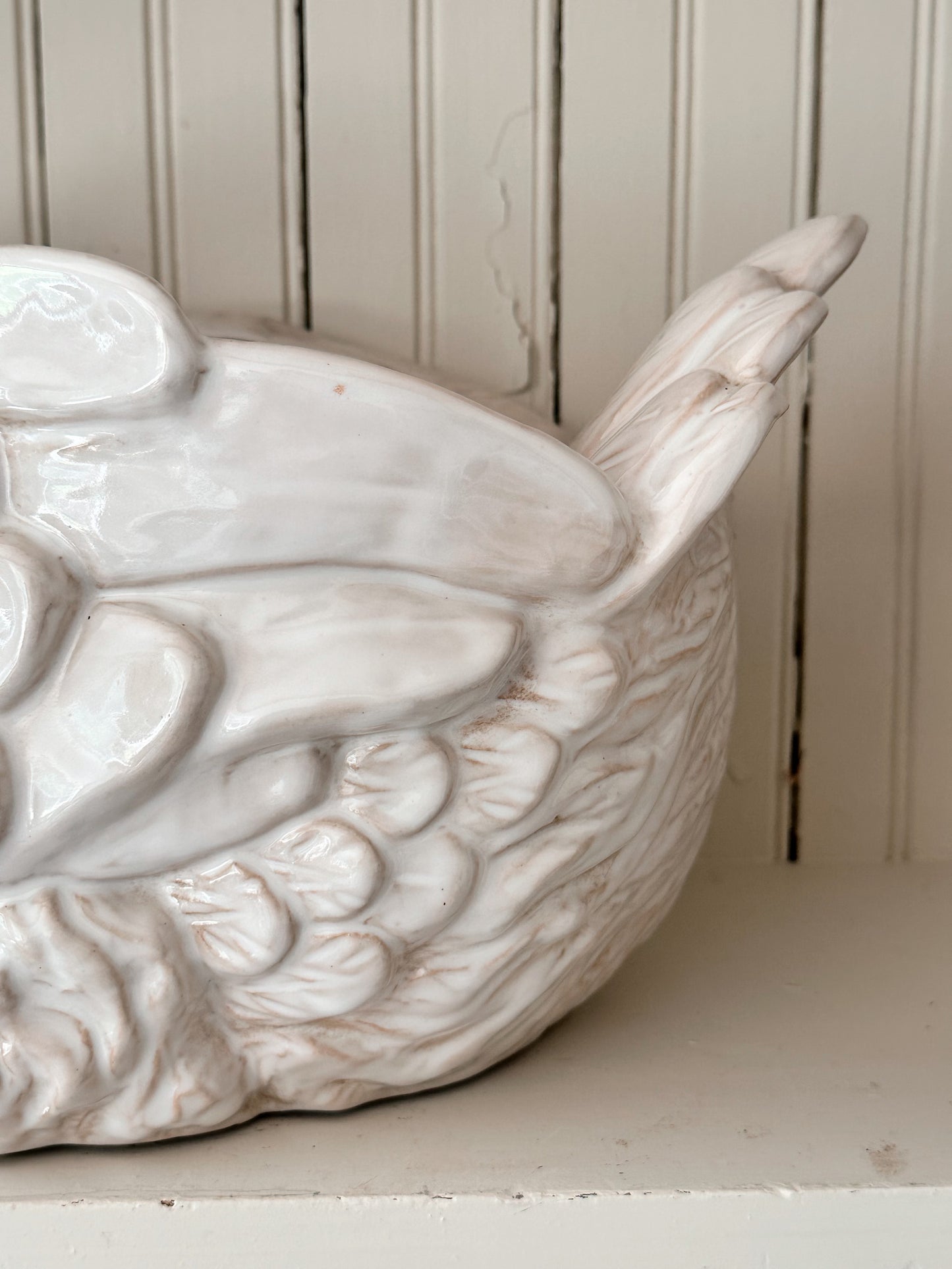 Large Vintage Glazed Terra Cotta Swan Planter