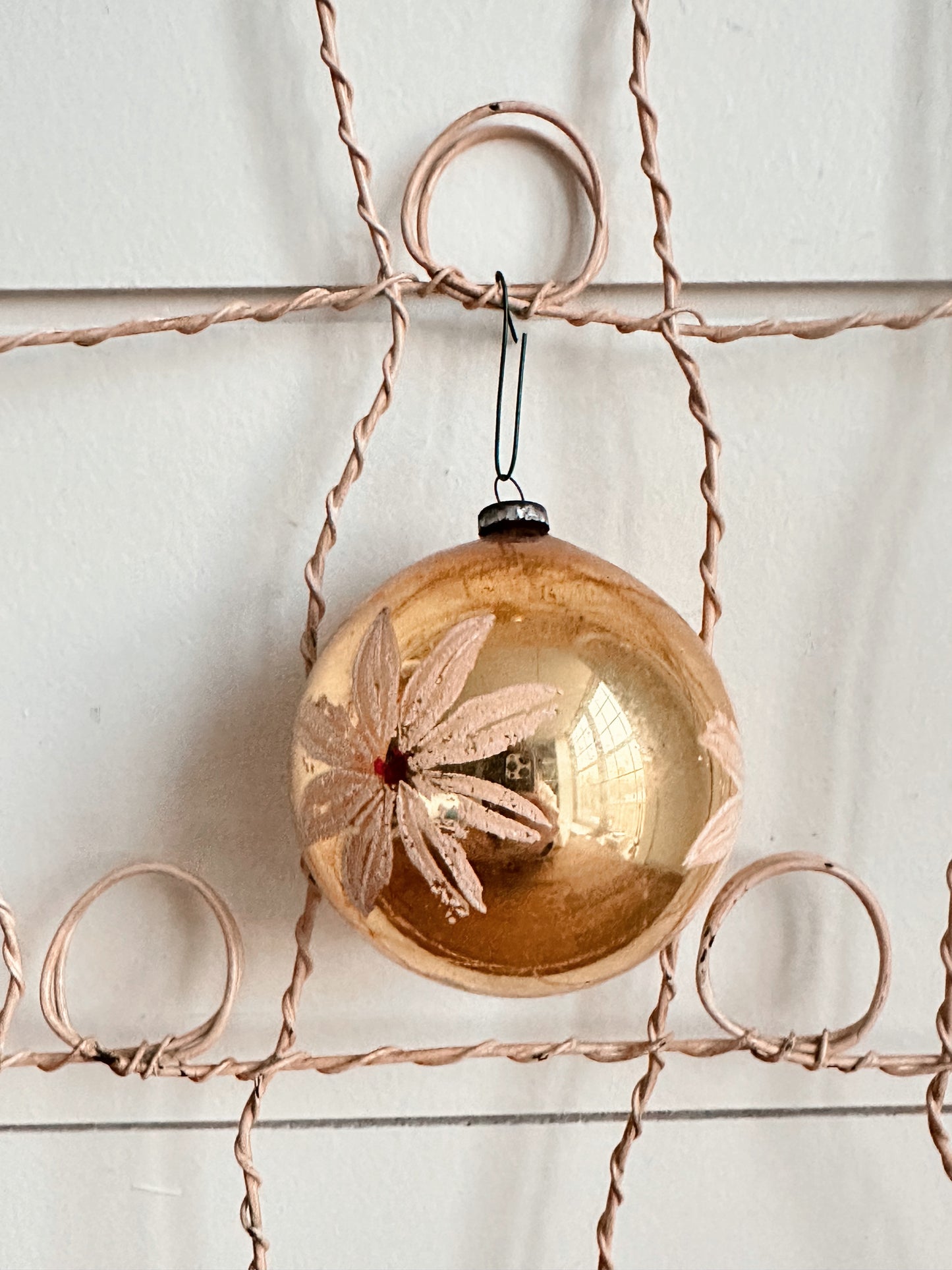 Vintage Chippy Wire Card Holder and Vintage Ornaments