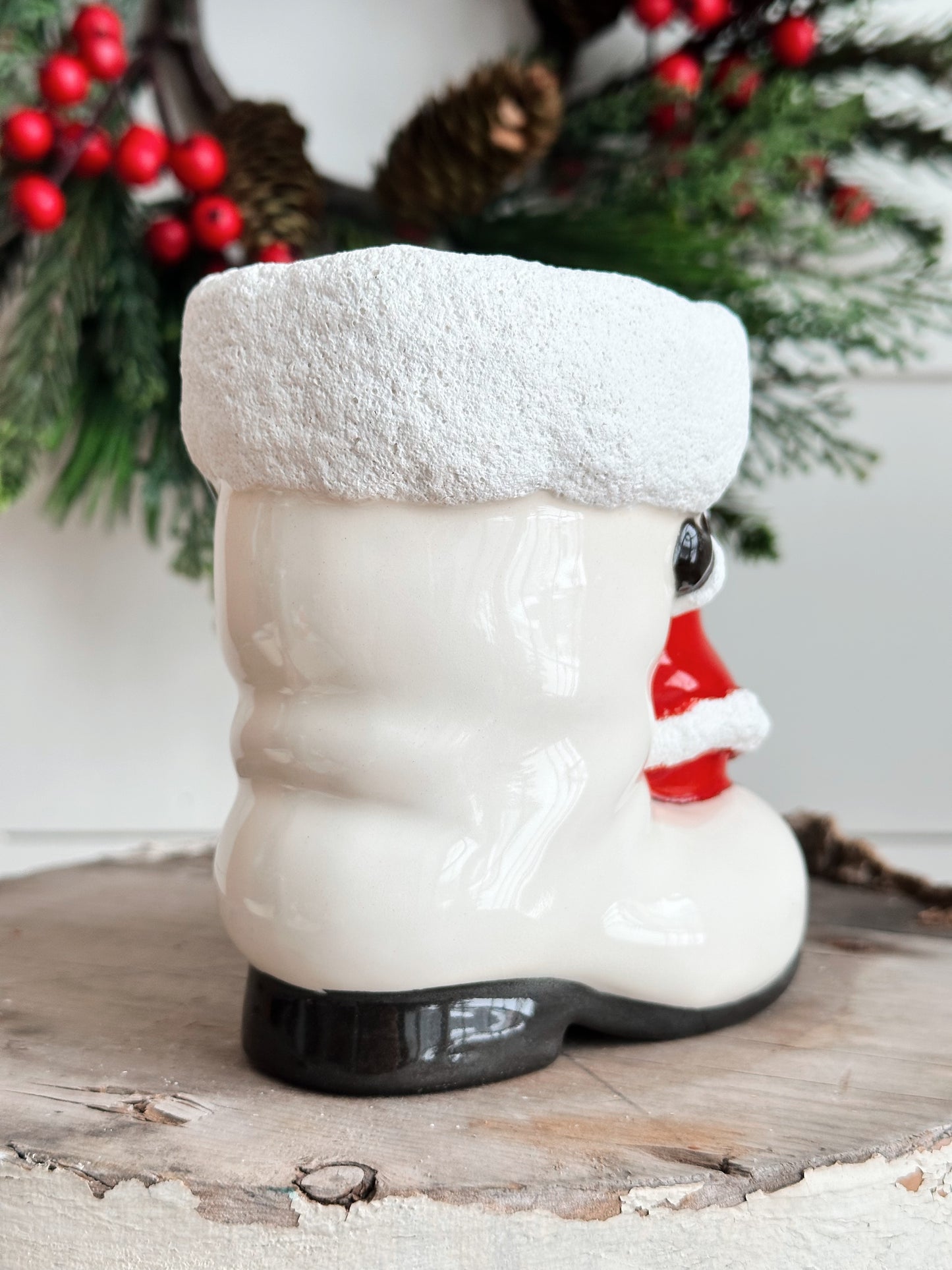 Vintage Boot with Hugging Santa