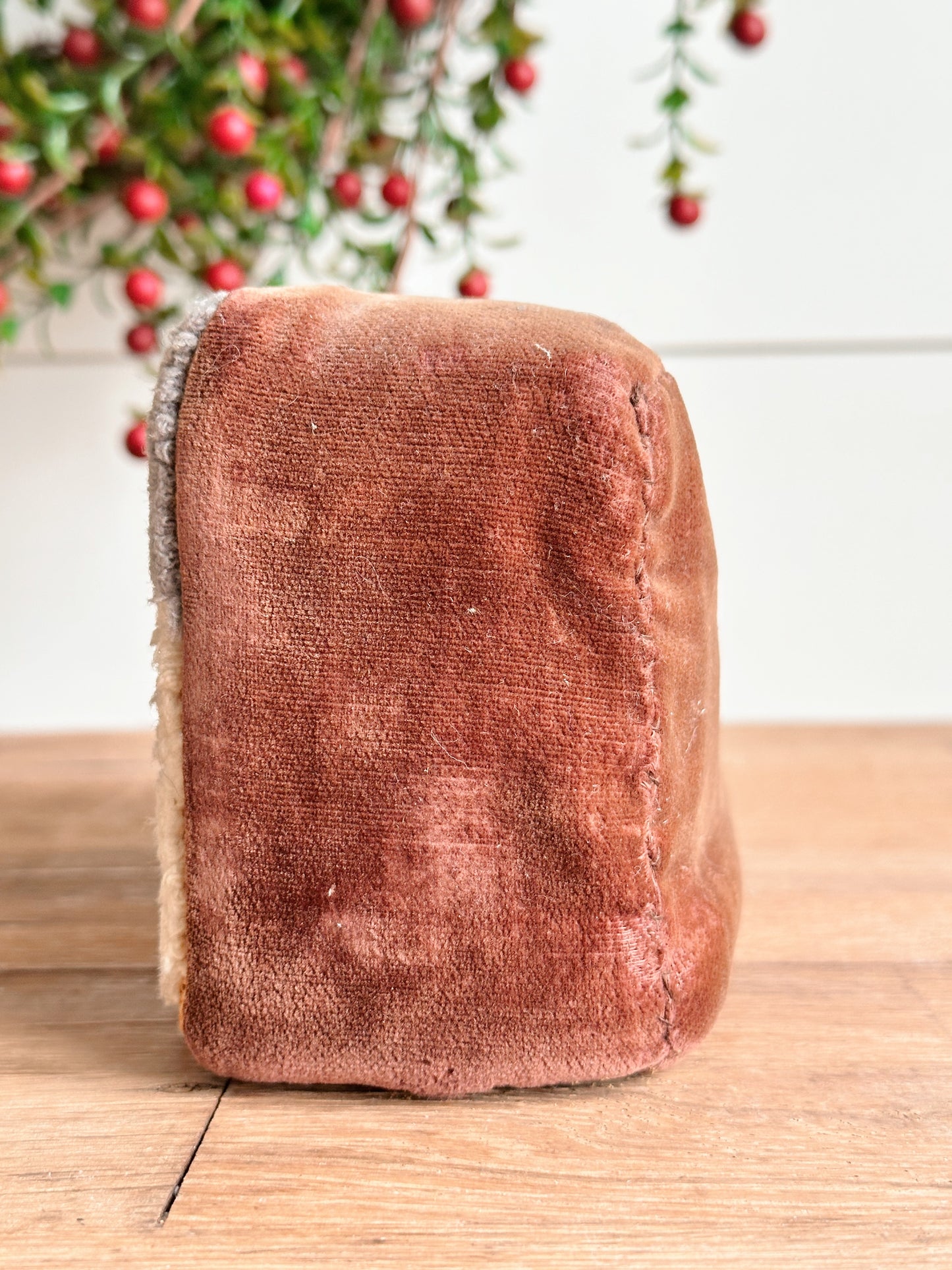 Vintage Hooked and Velvet Covered Brick Door Stop